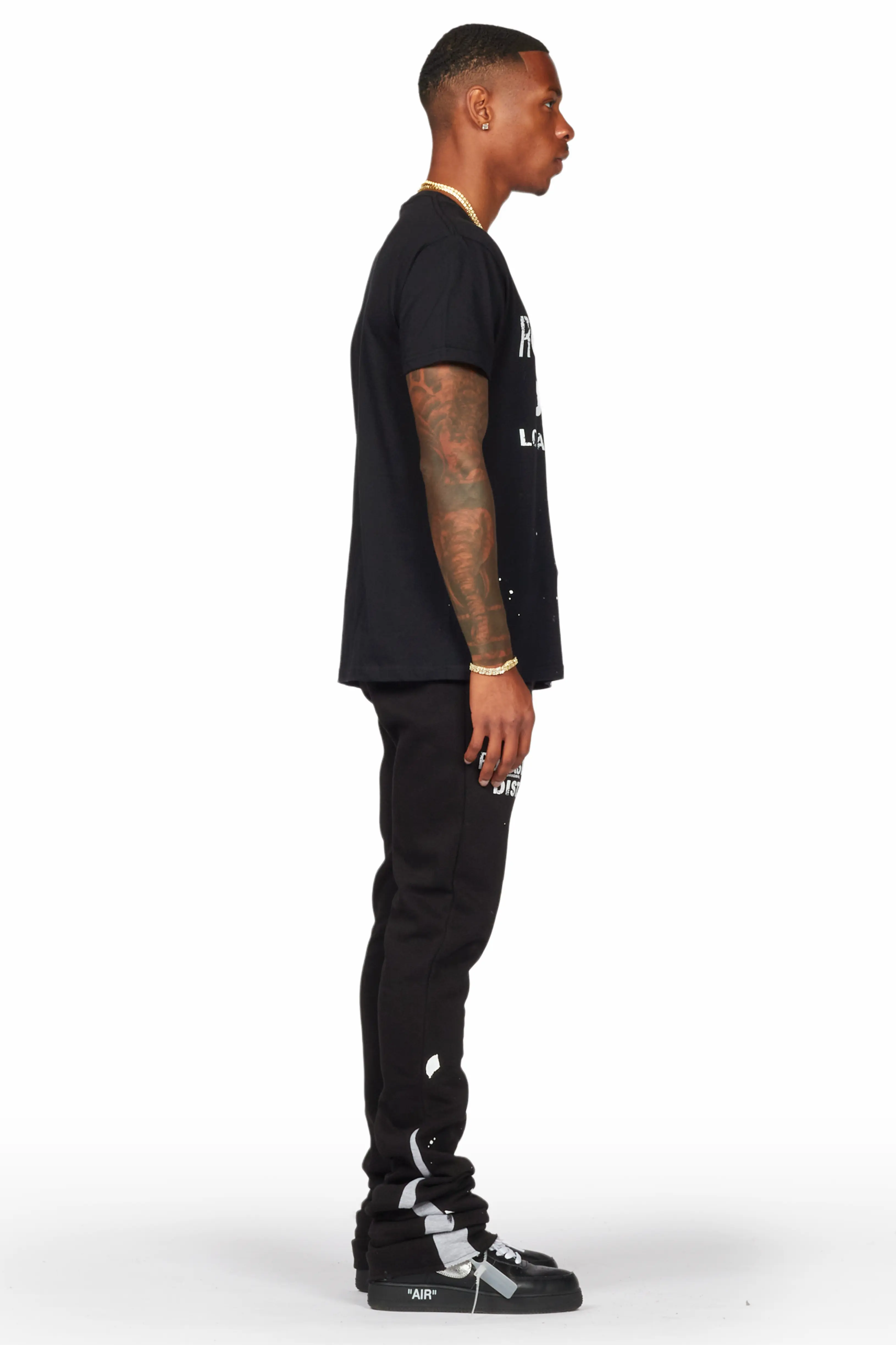 Scottie Black T-Shirt/Super Stacked Flare Track Pant Set - Image 4