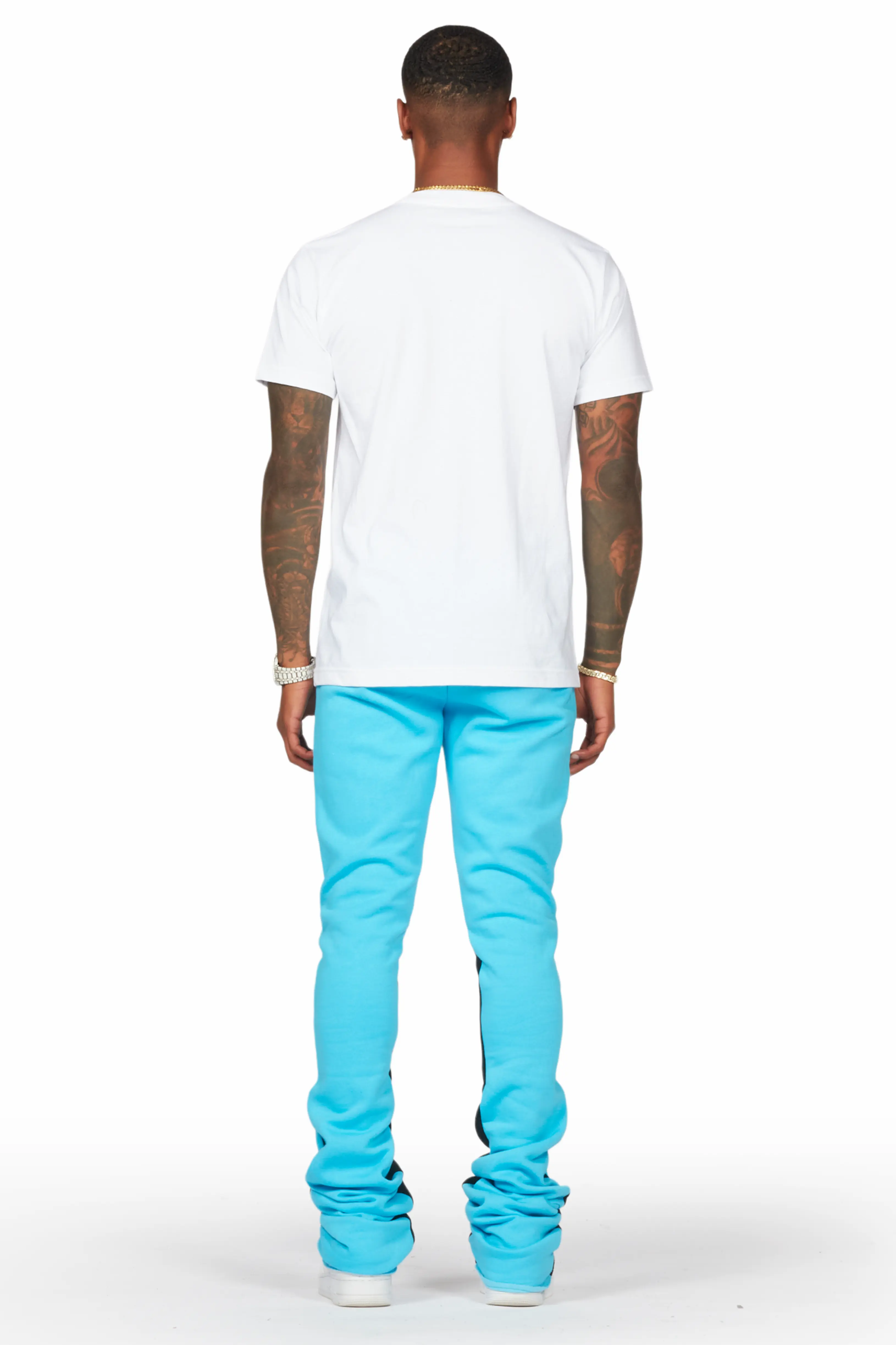 Scottie White/Blue T-Shirt/Super Stacked Flare Track Pant Set - Image 4