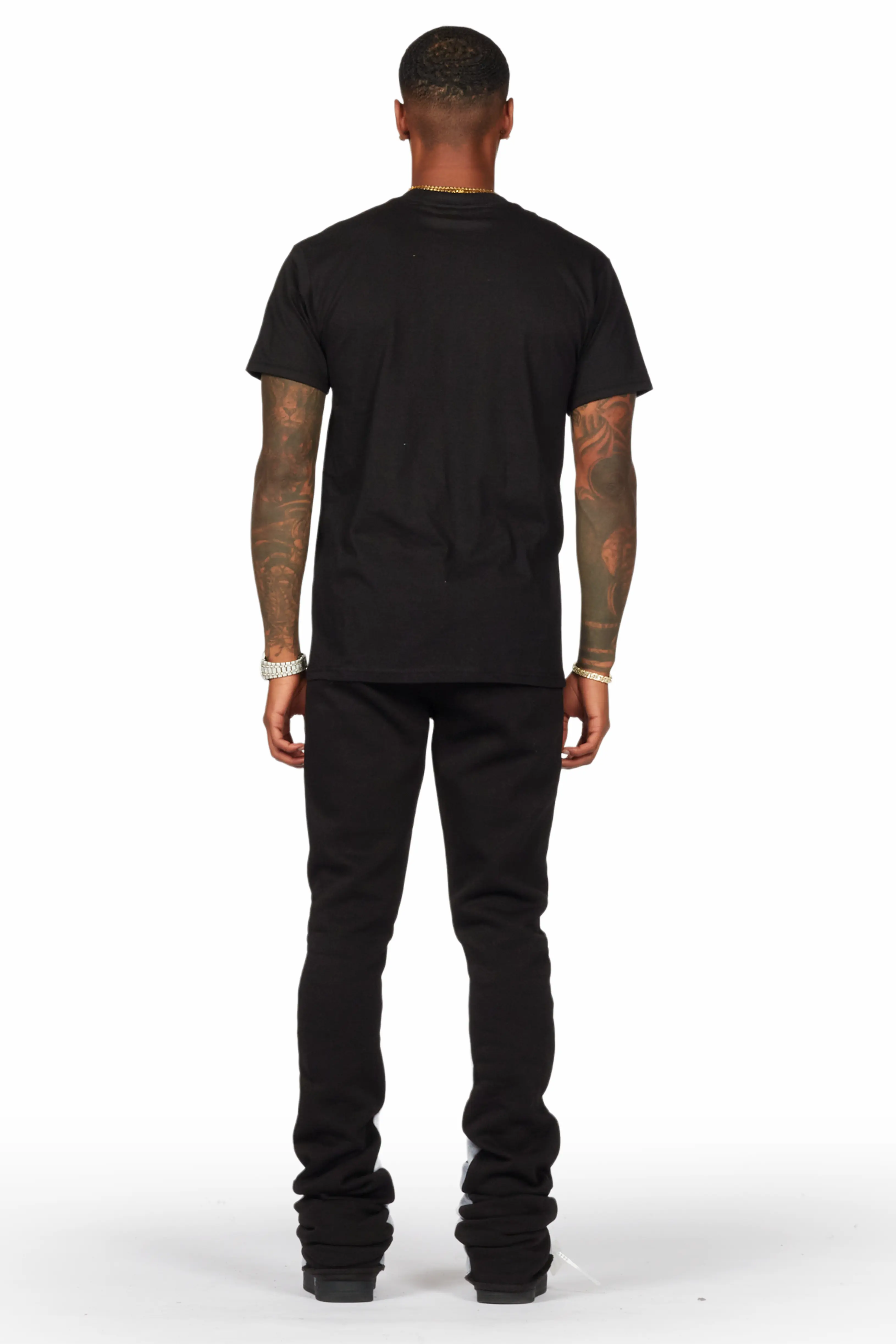 Thierry Black T-Shirt/Super Stacked Flare Track Pant Set - Image 5