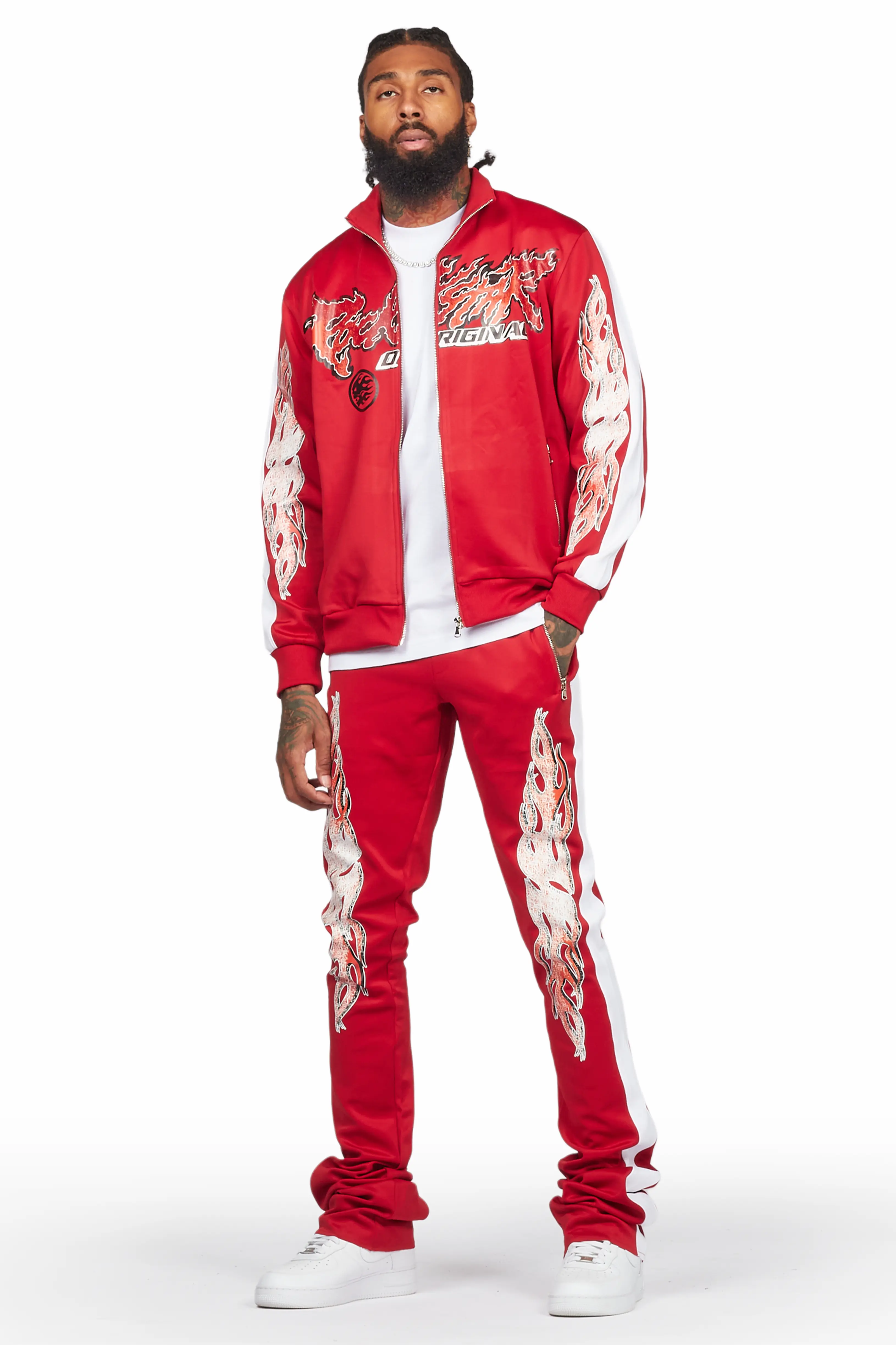 Yash Red Tricot Super Stacked Flare Track Set - Image 13
