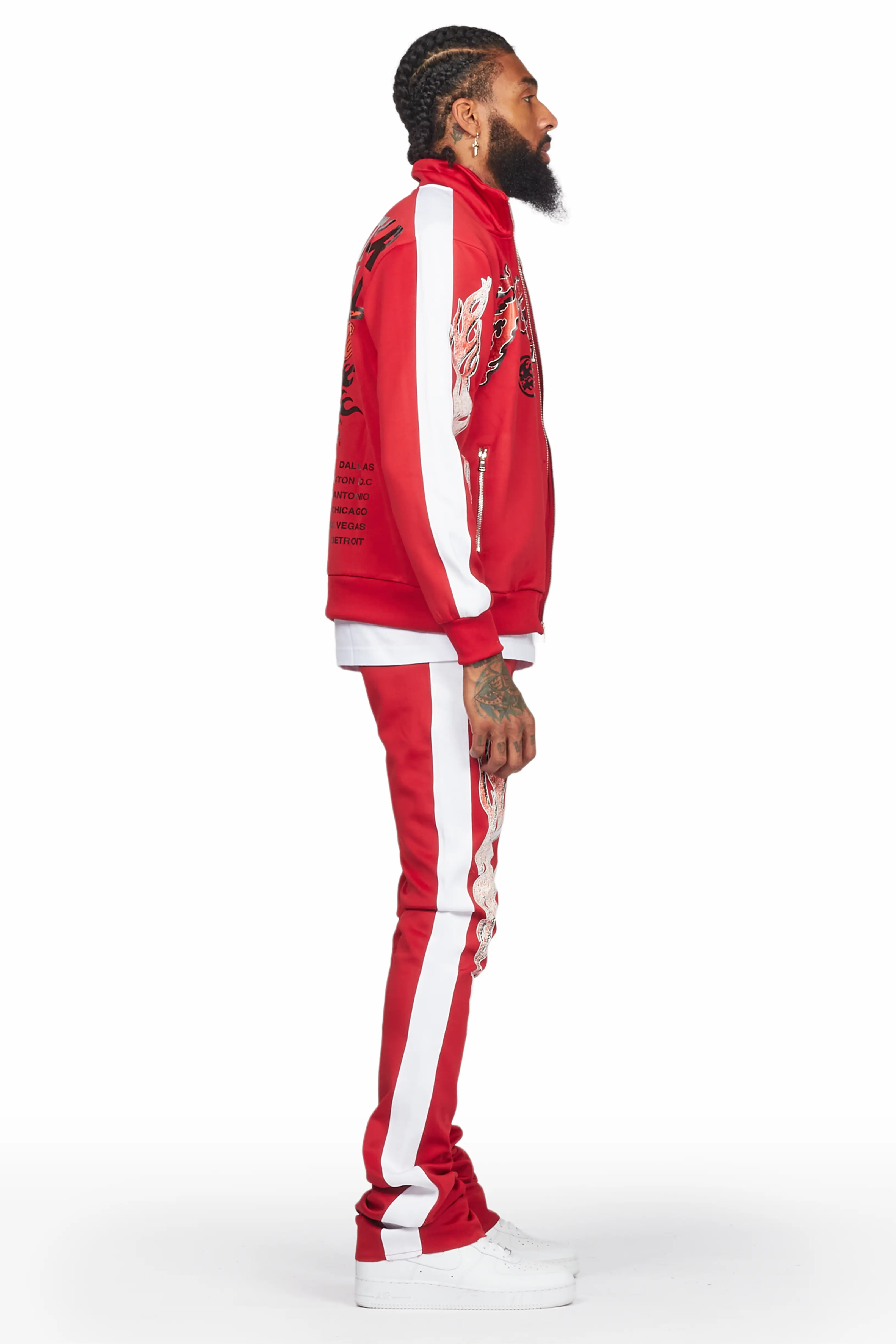 Yash Red Tricot Super Stacked Flare Track Set - Image 6
