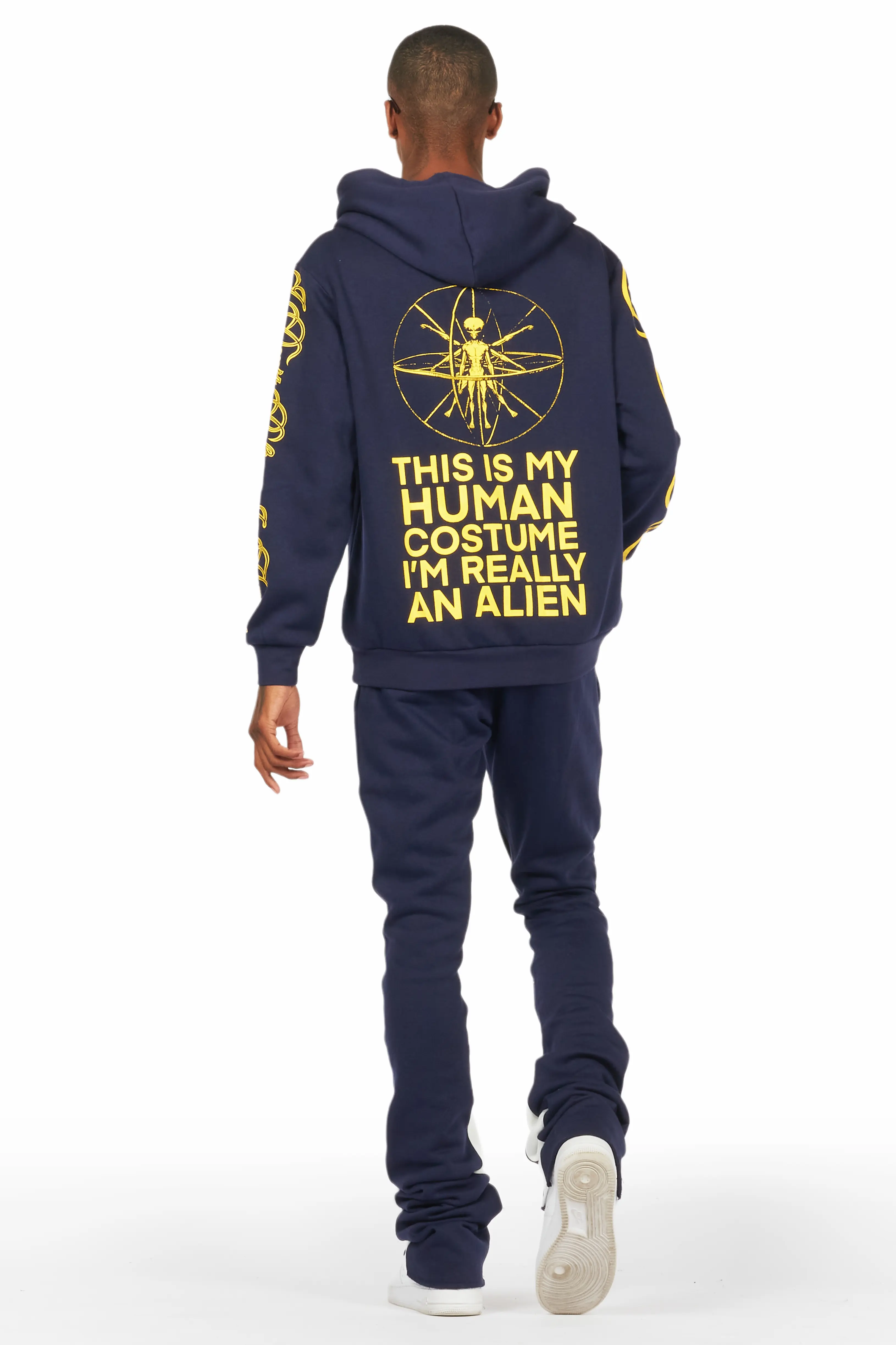 Yarden Navy Hoodie/Super Stacked Flare Pant Track Set - Image 4