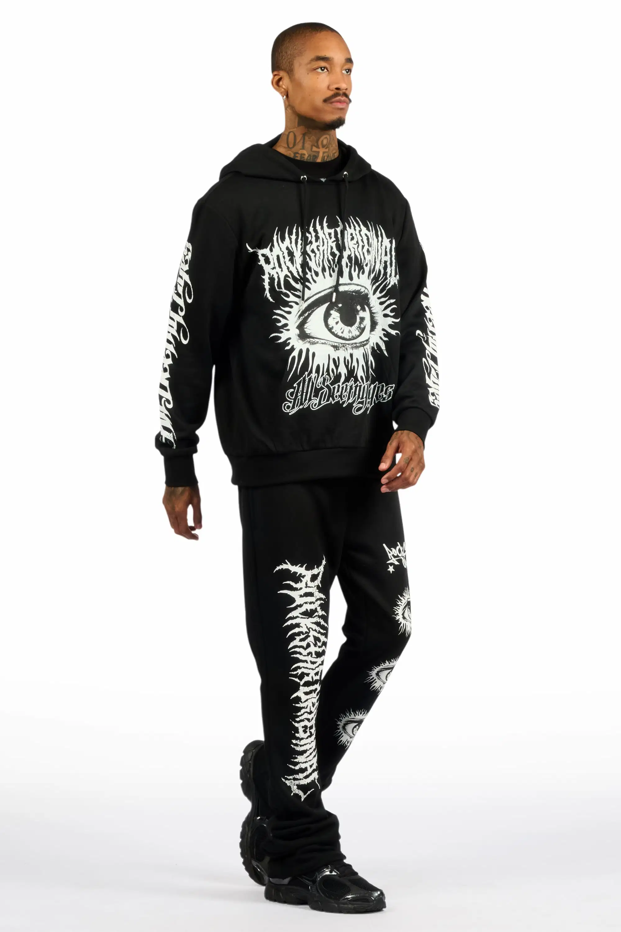 All Seeing Eyes Black Stacked Flare Track Pant Set - Image 3