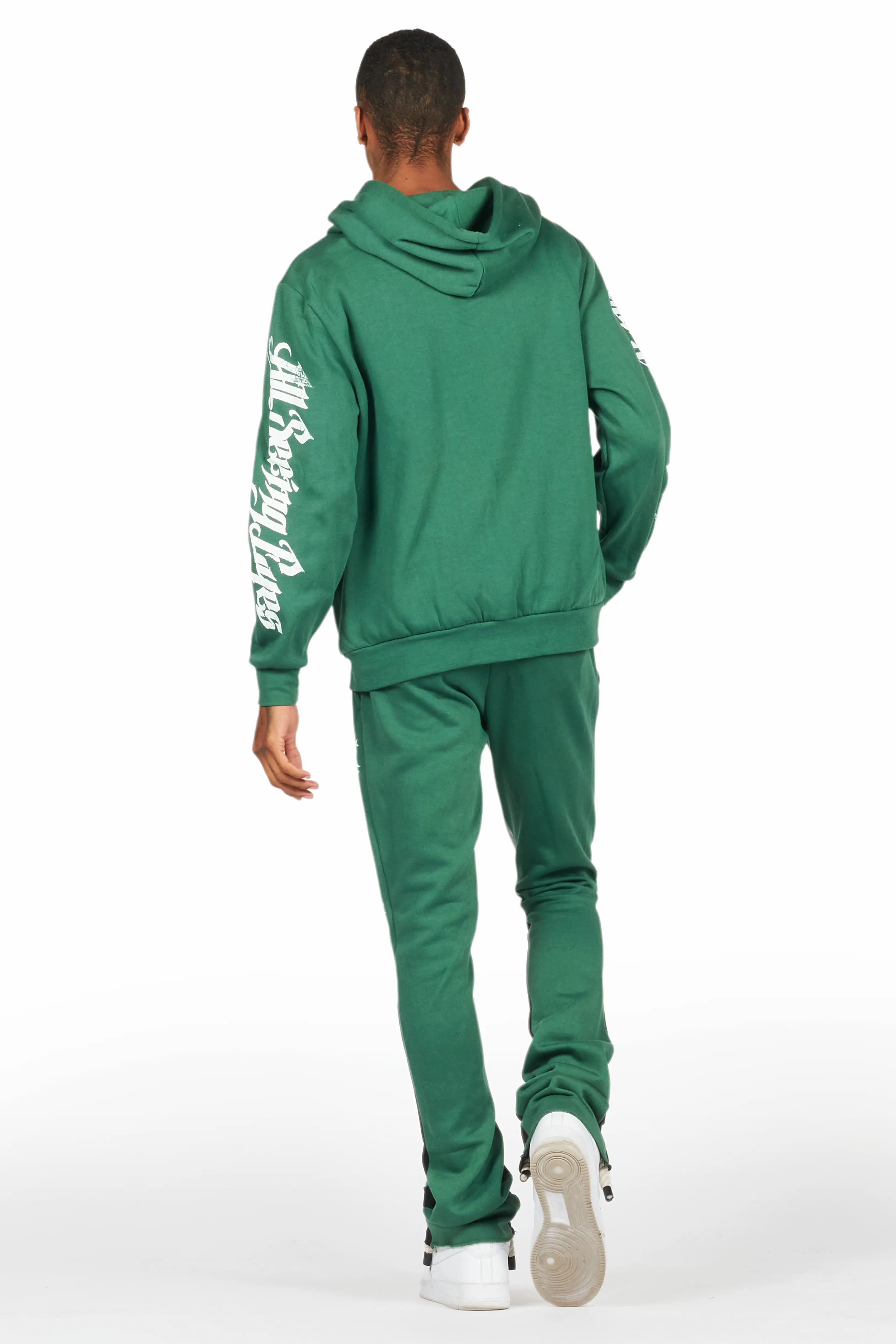 All Seeing Eyes Dark Green Stacked Flare Track Pant Set - Image 4
