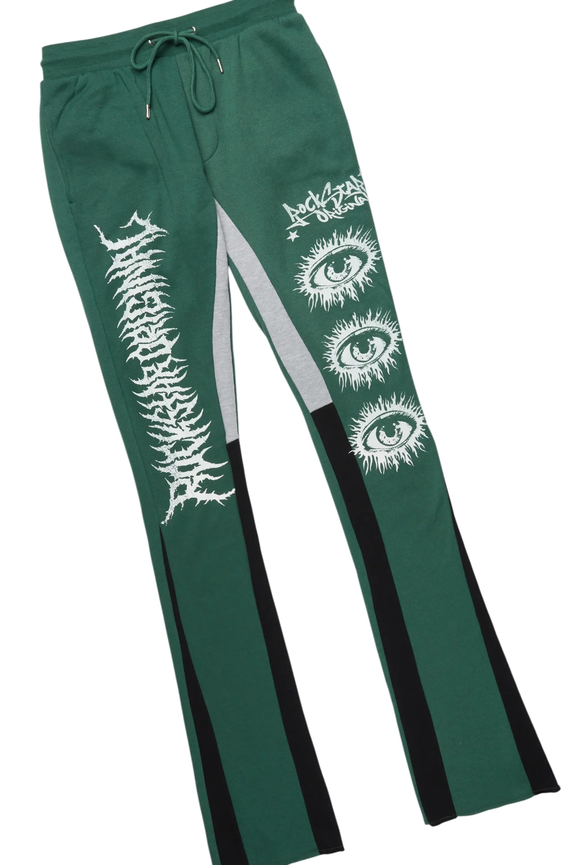 All Seeing Eyes Dark Green Stacked Flare Track Pant Set - Image 9