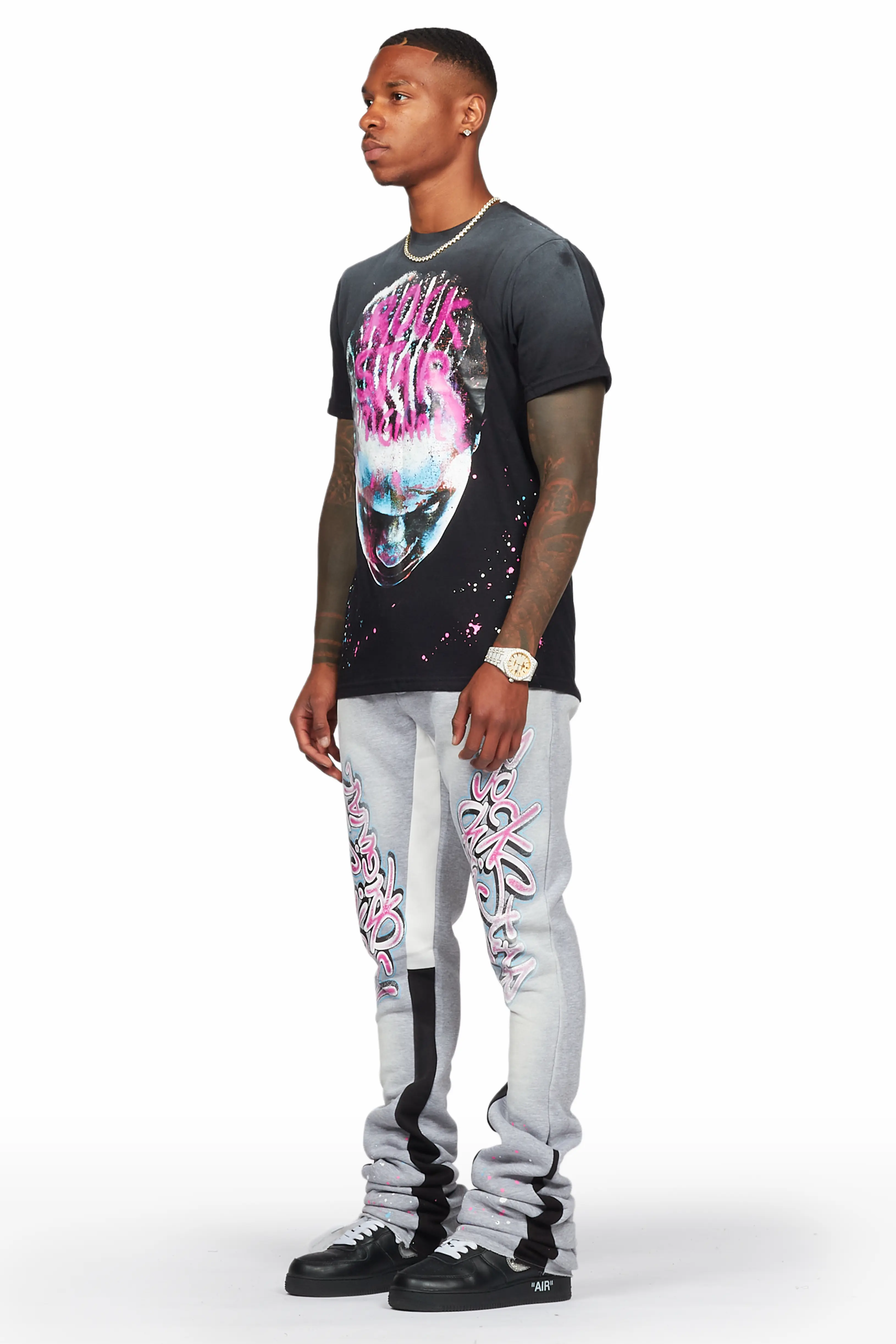 Weave Black/Grey T-Shirt Super Stacked Flare Track Set - Image 4