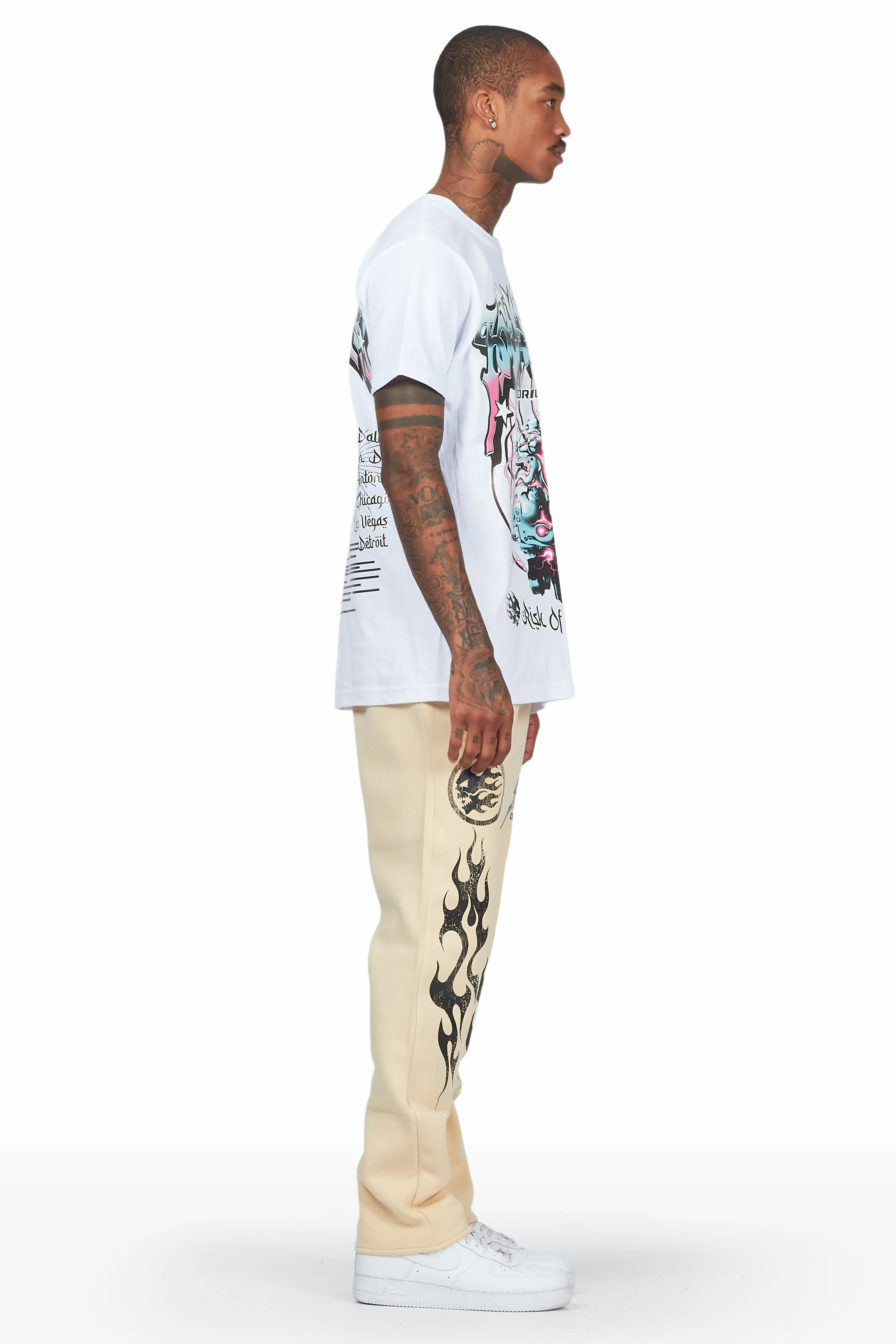 Ezekiel White/Beige T-Shirt Slim Fit Track Set - Image 4