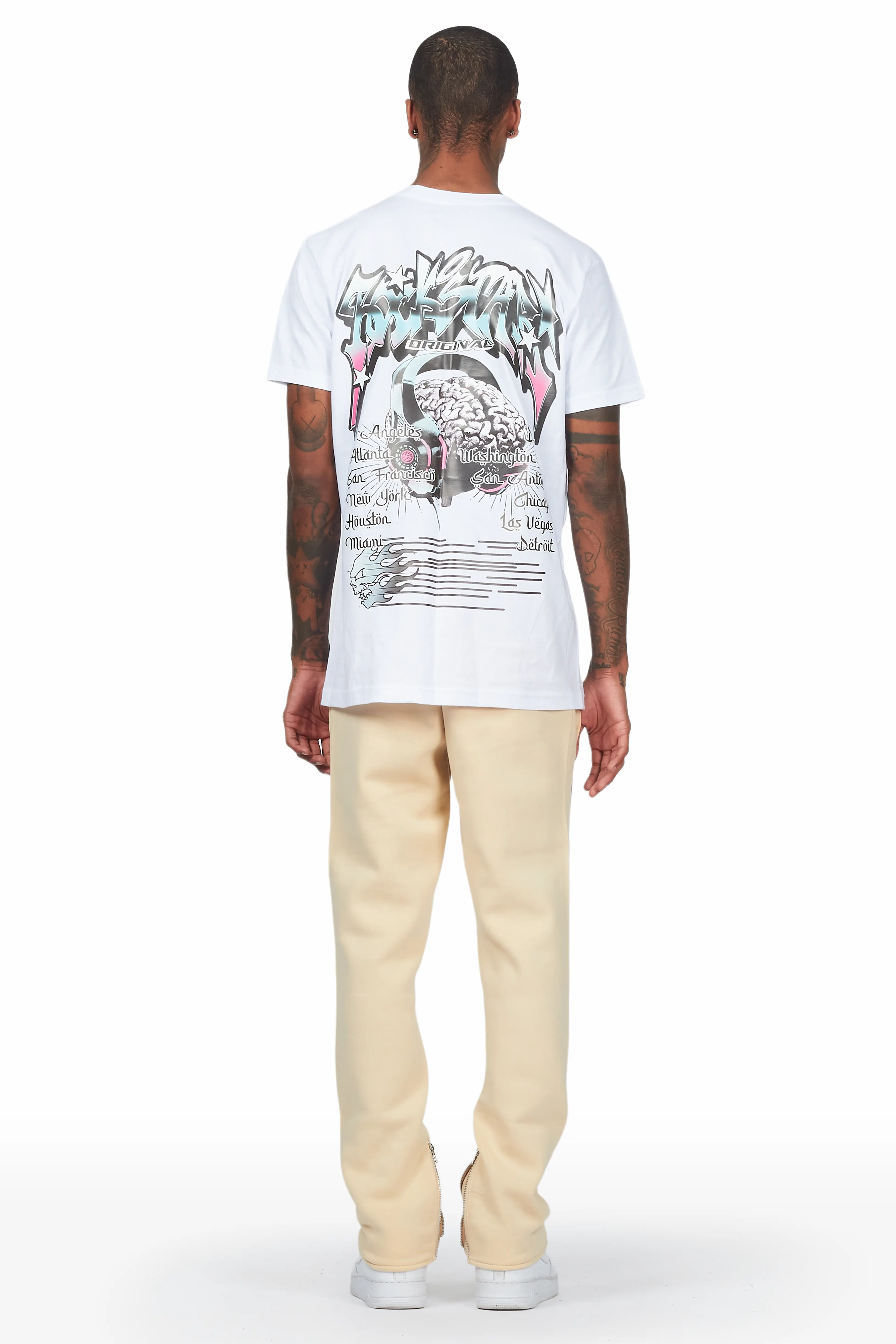 Ezekiel White/Beige T-Shirt Slim Fit Track Set - Image 5