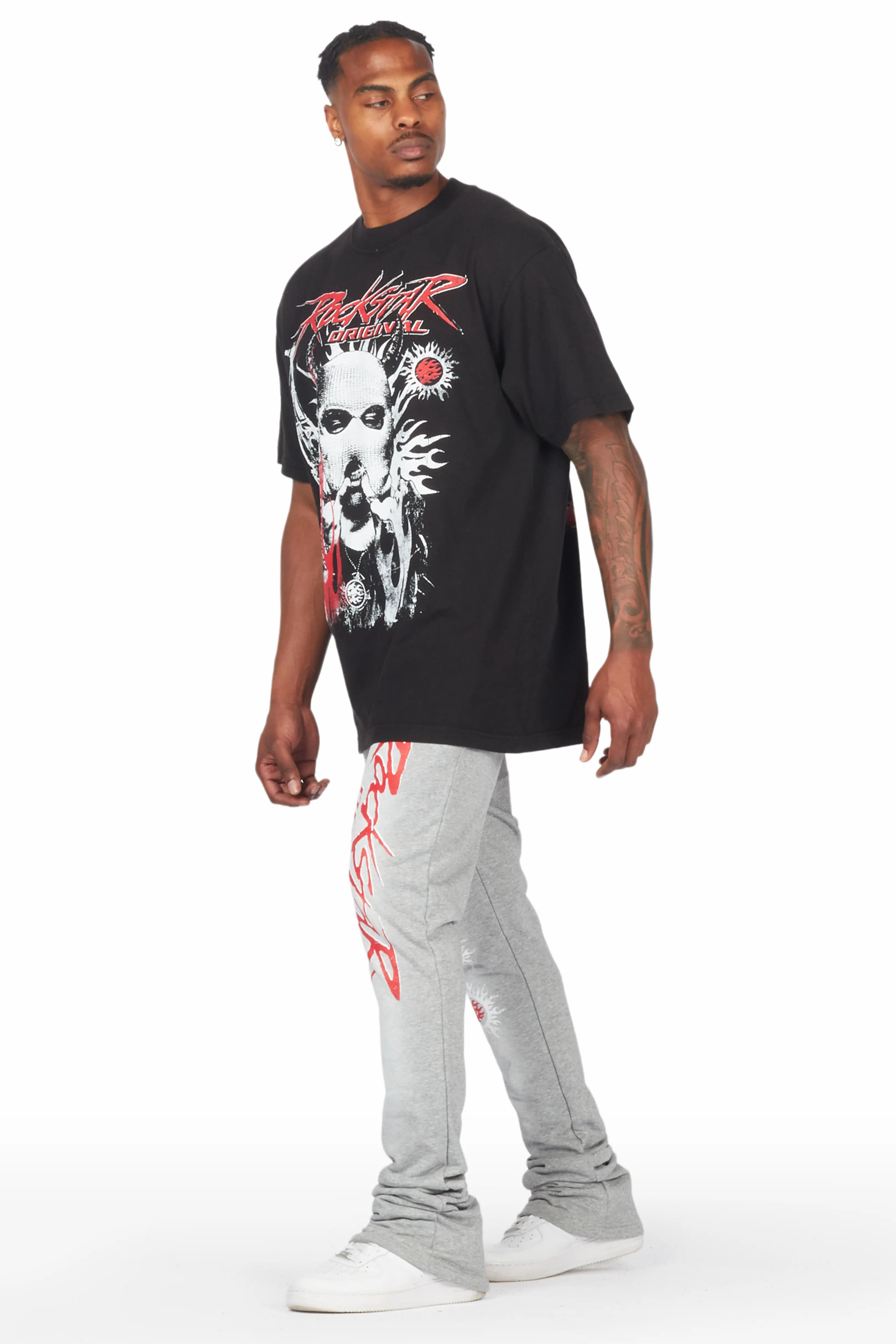 Mercy Black/Grey Oversized T-Shirt/ Stacked Flare Track Pant Set - Image 5
