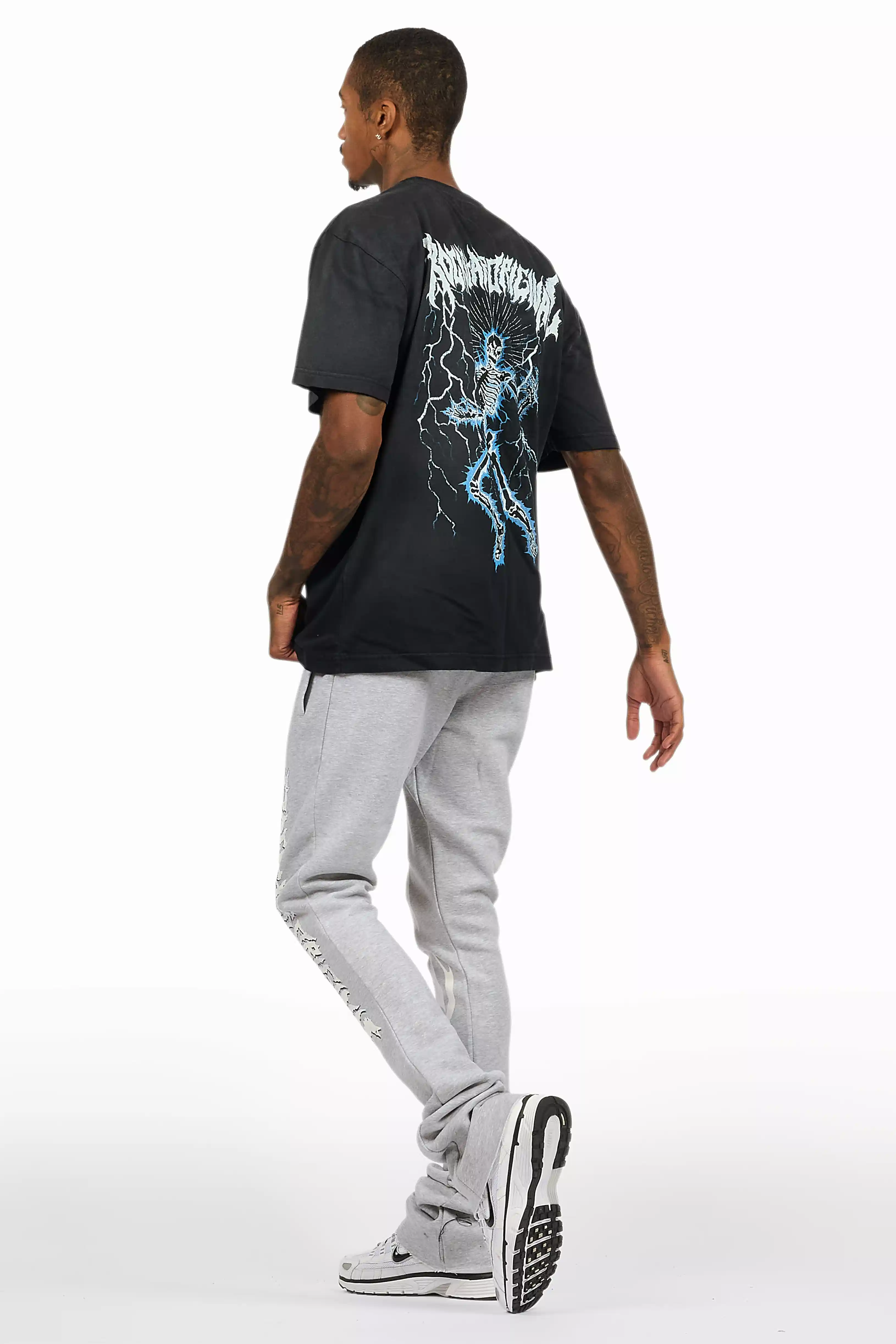 Exodus Charcoal Grey T-Shirt/Stacked Flare Track Pant Set - Image 13