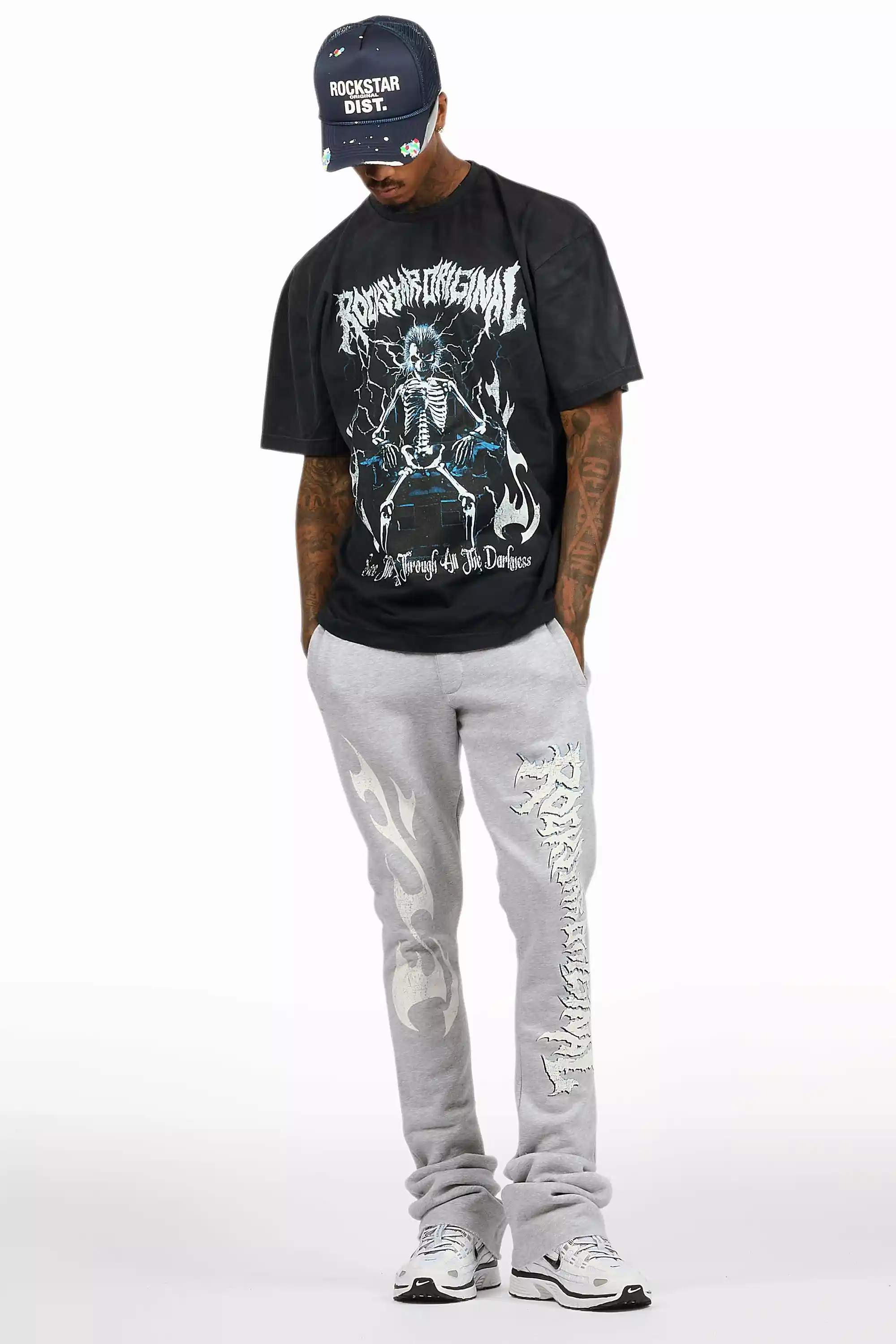 Exodus Charcoal Grey T-Shirt/Stacked Flare Track Pant Set - Image 3