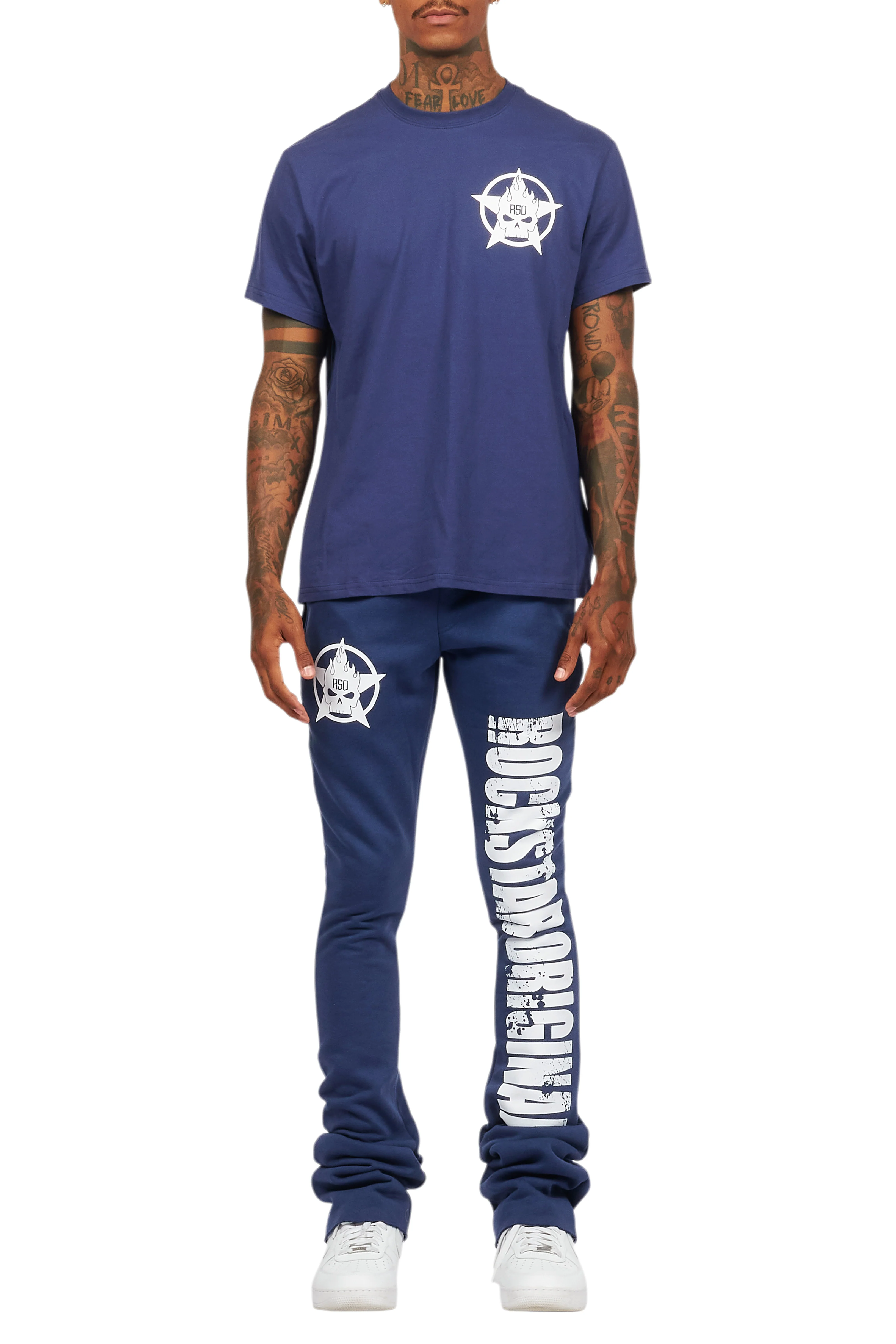 Keve Navy T-Shirt Stacked Flare Track Set - Image 11