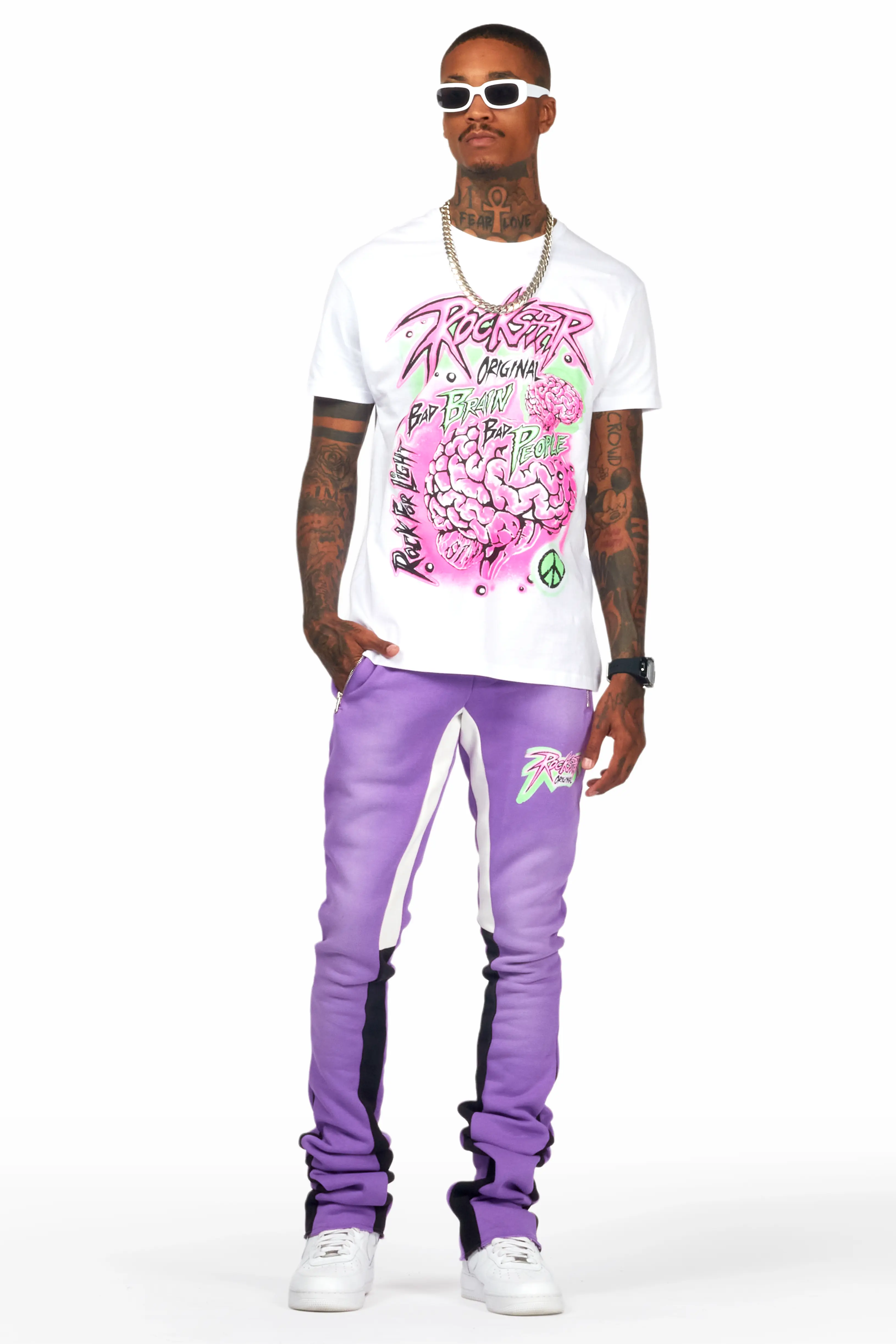 Braindead Purple/White T-Shirt/Super Stacked Track Set - Image 2