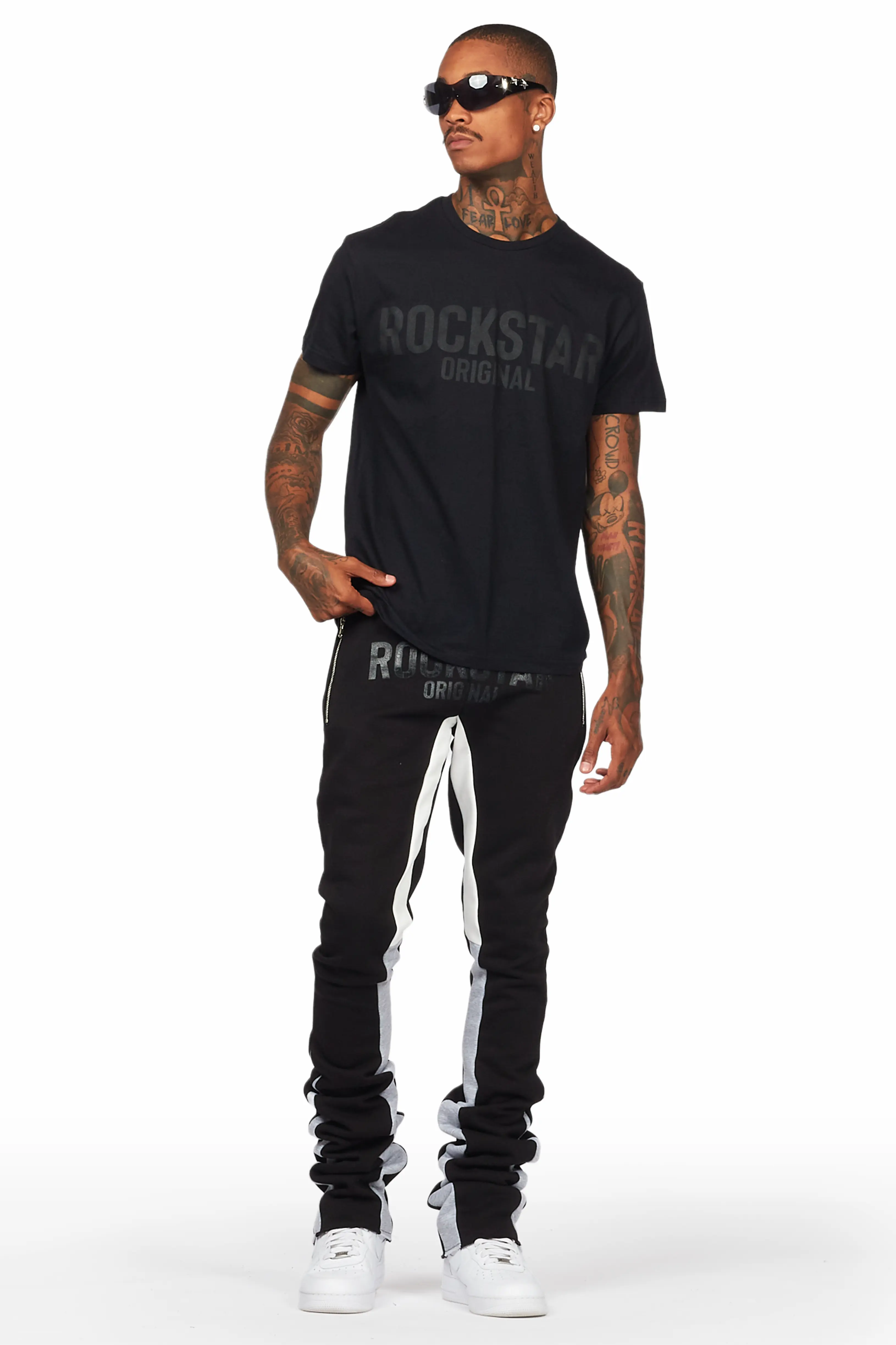 Sana Black T-Shirt/Super Stacked Track Set - Image 2