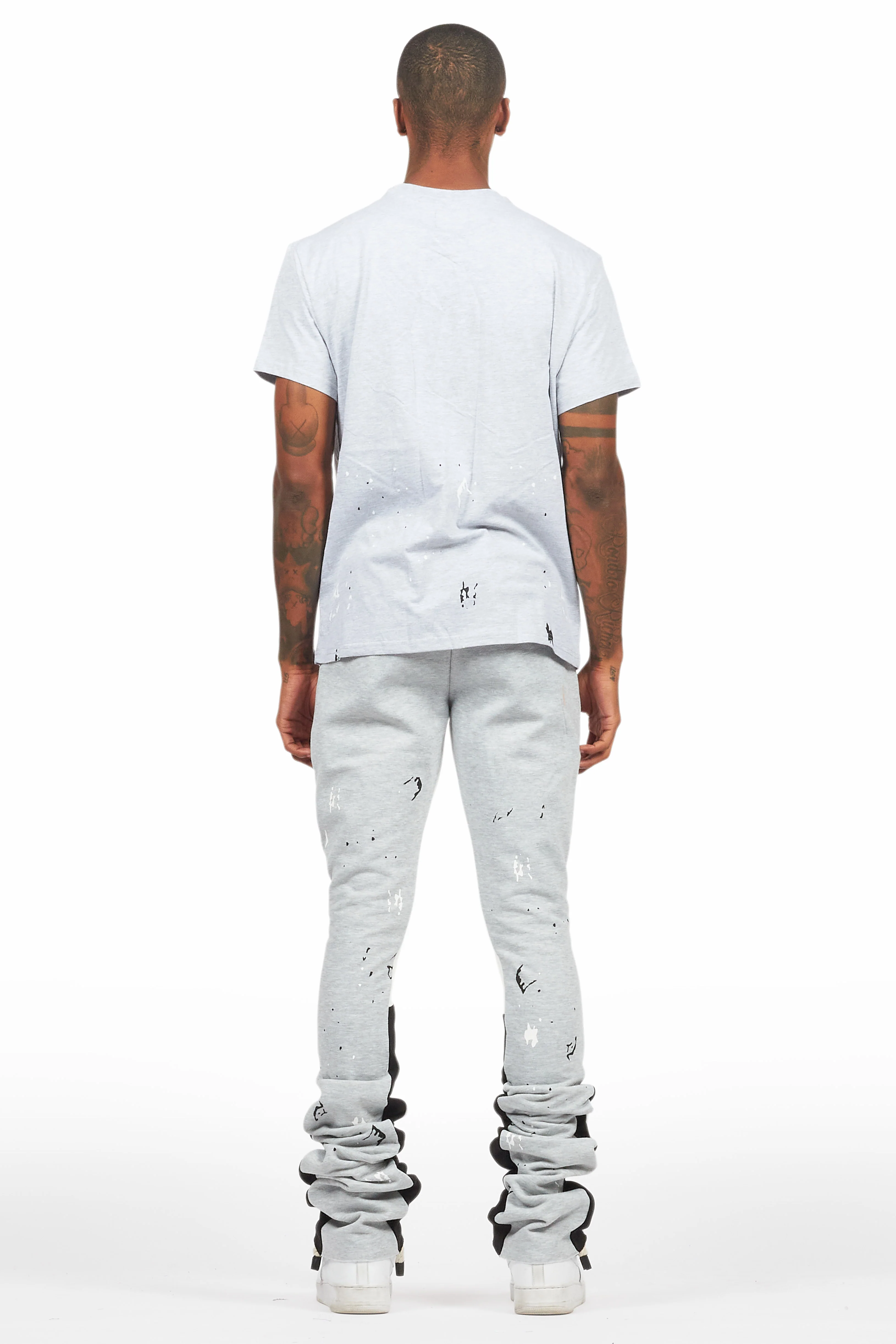 Scottie Heather Grey T-Shirt/Stacked Flare Track Pant Set - Image 4