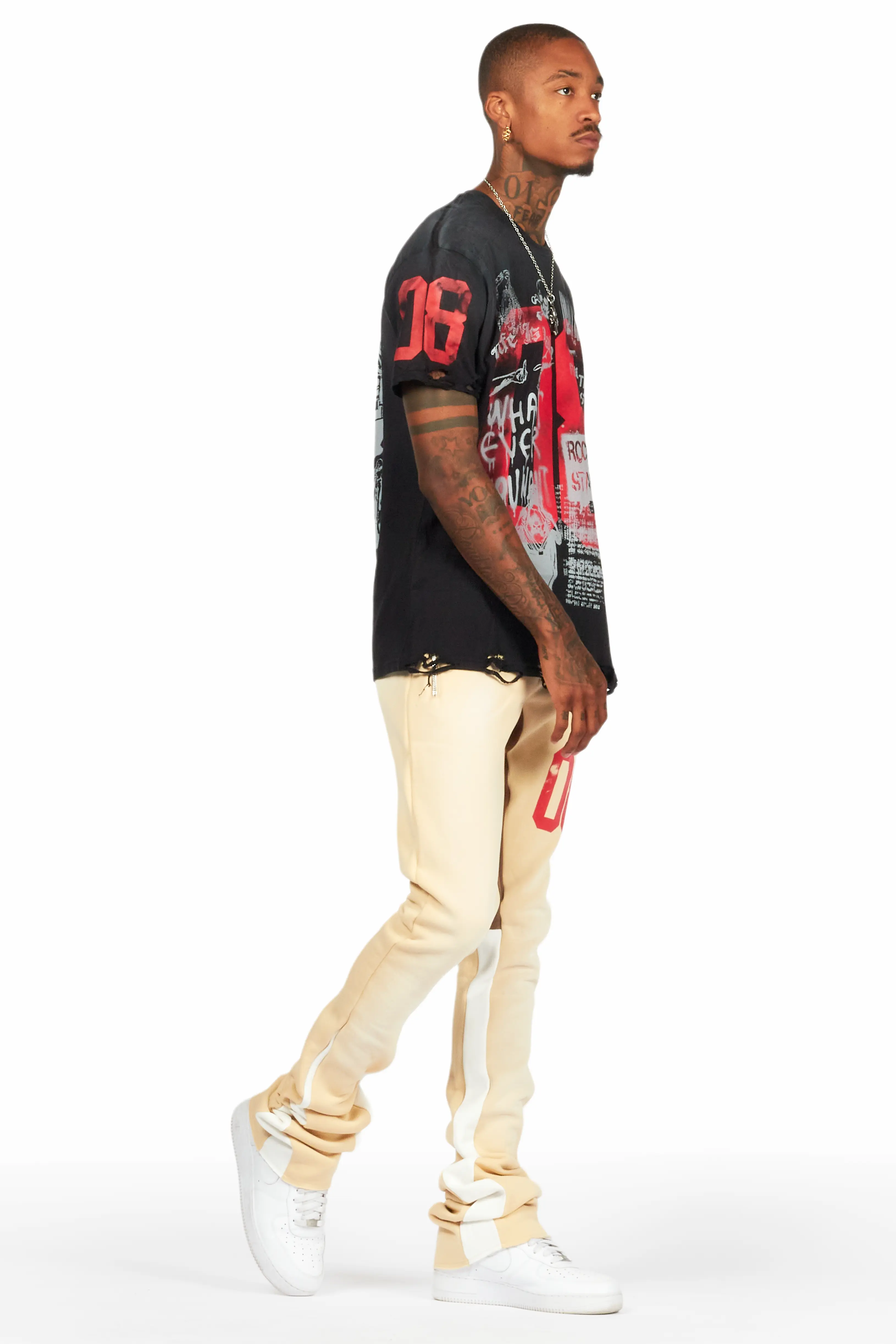 Grill Black/Beige Oversized T-Shirt/Super Stacked Track Set - Image 6