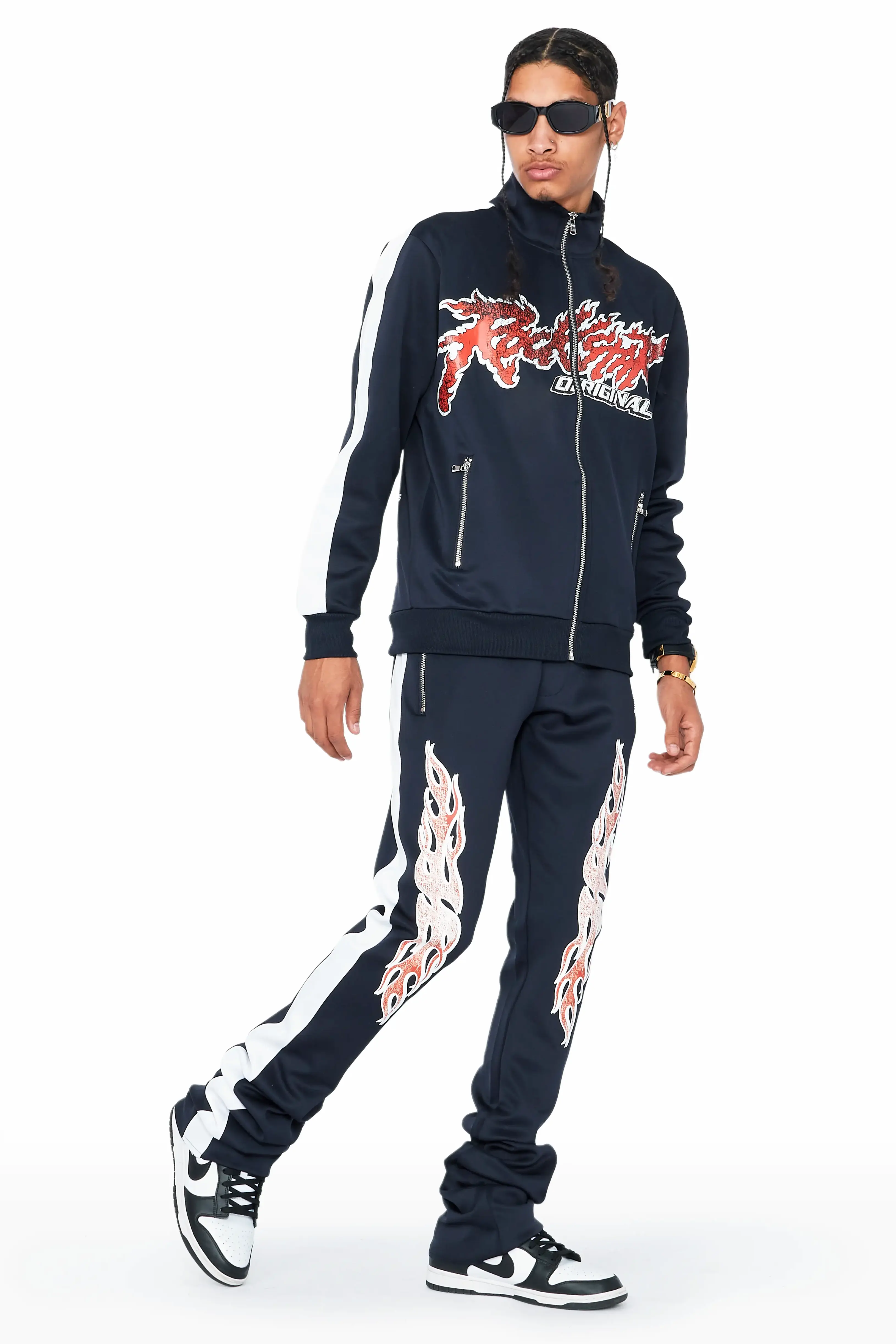 Yash Black Tricot Stacked Flare Track Set - Image 2