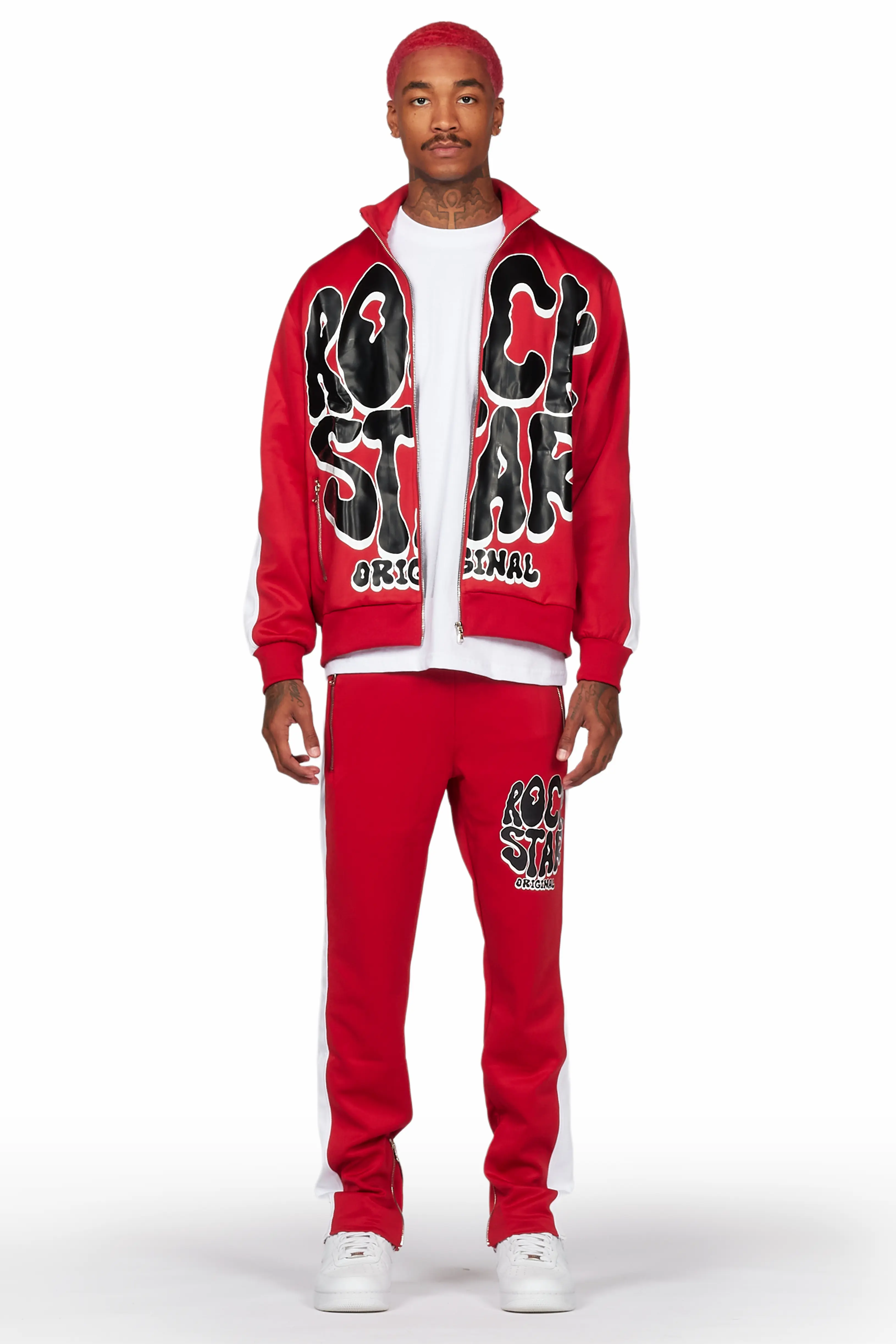 Warblen Red Tricot Slim Fit Track Set - Image 3