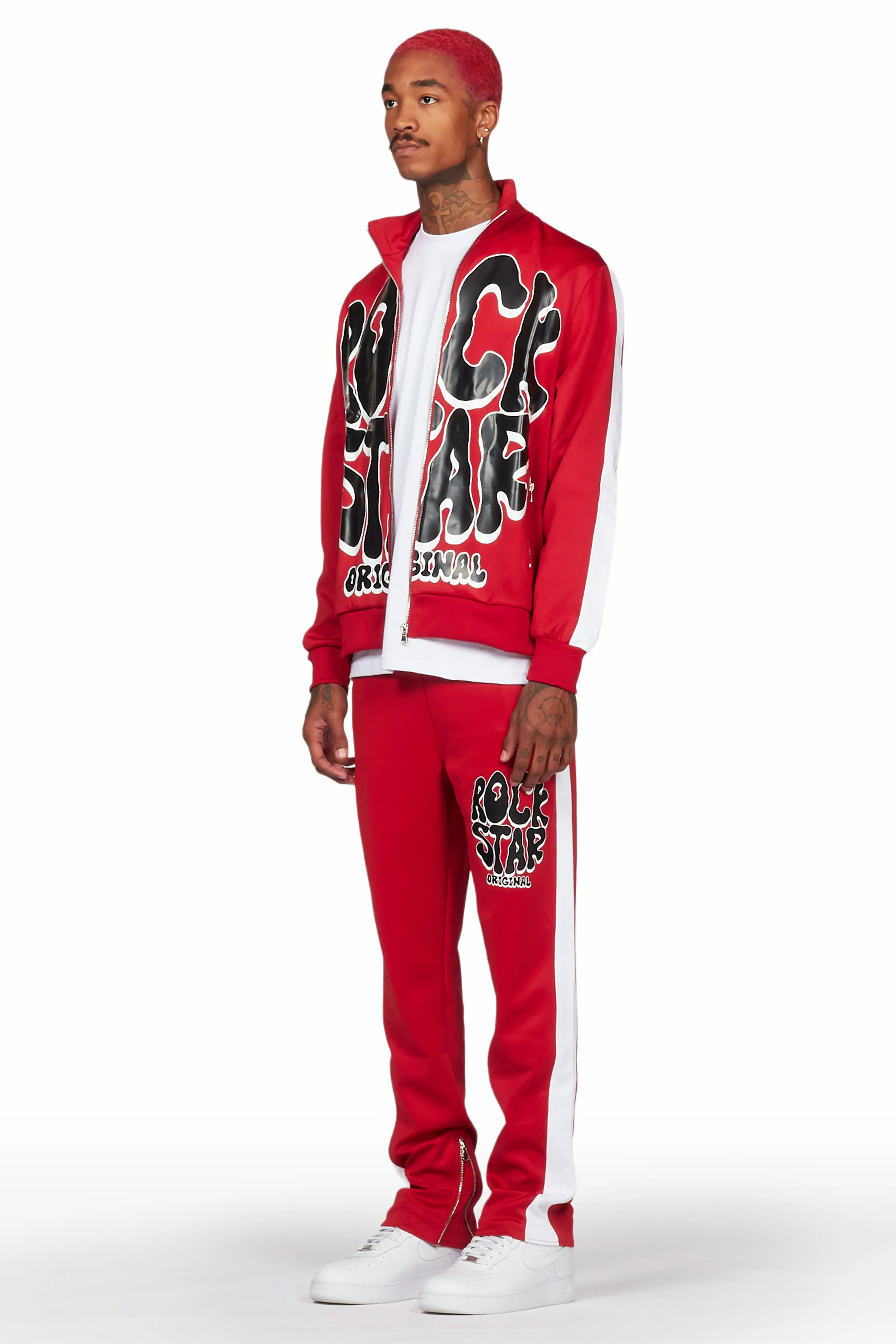 Warblen Red Tricot Slim Fit Track Set - Image 6