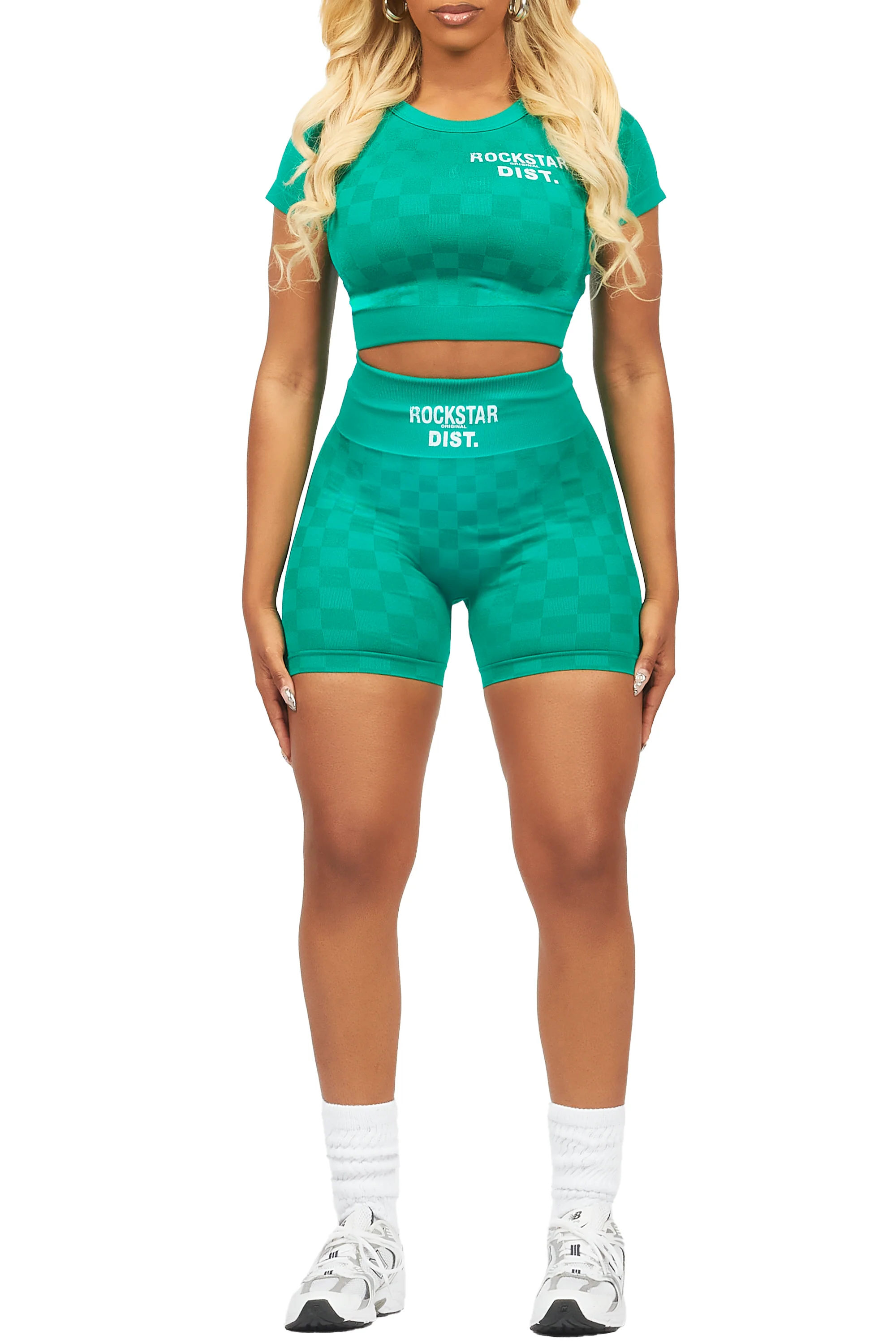 Caria Green Checkered Bike Short Set - Image 6