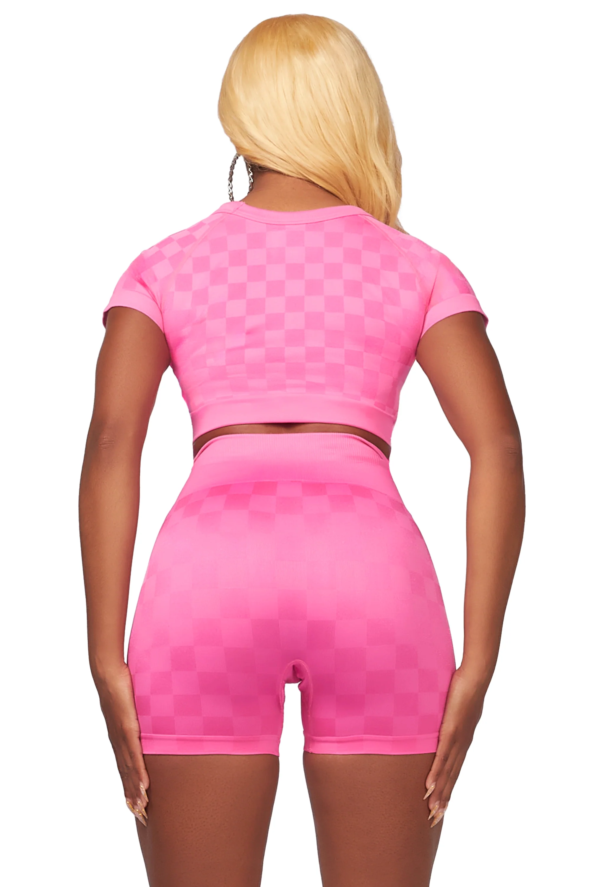 Caria Pink Checkered Bike Short Set - Image 10