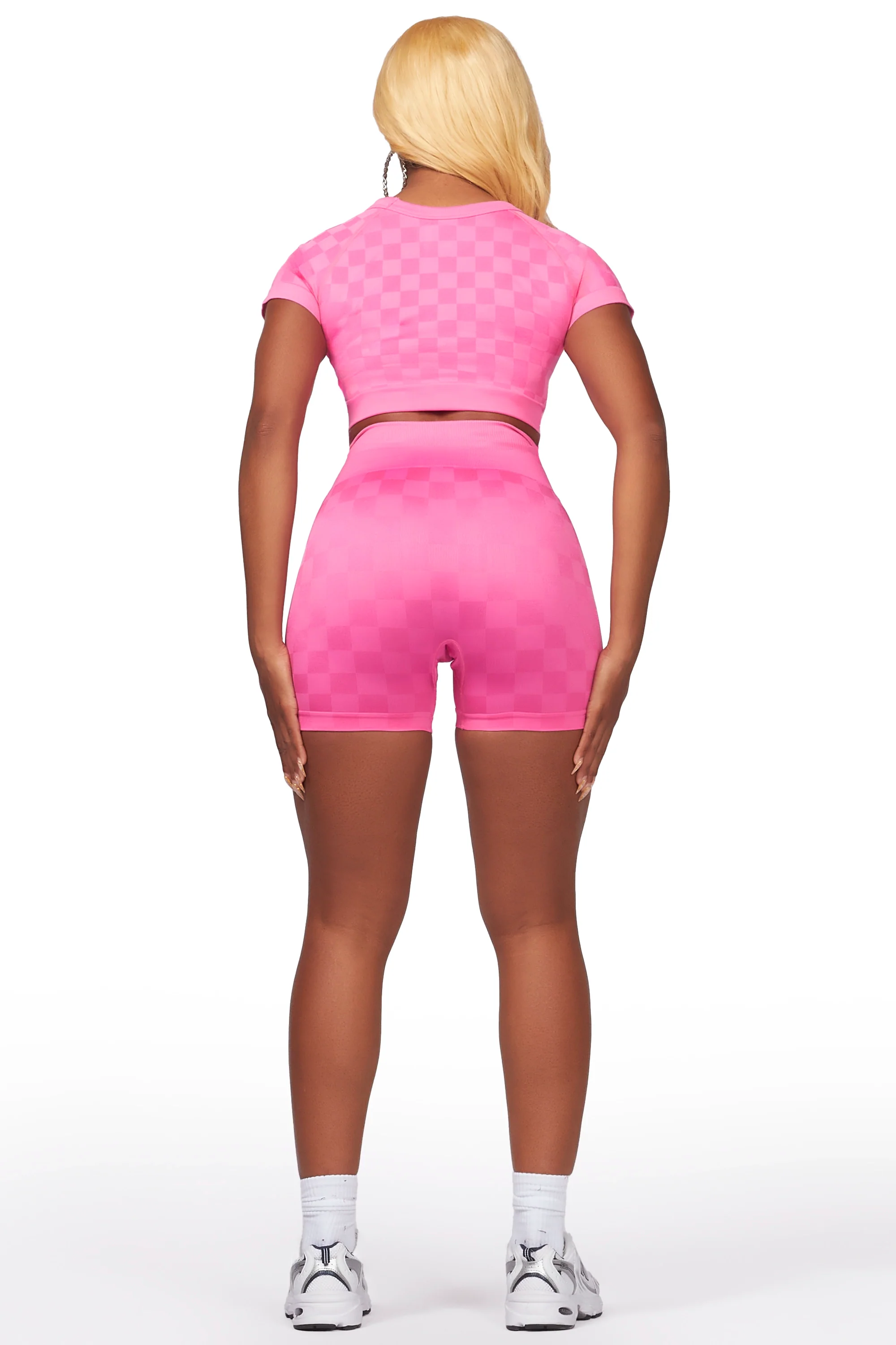 Caria Pink Checkered Bike Short Set - Image 9