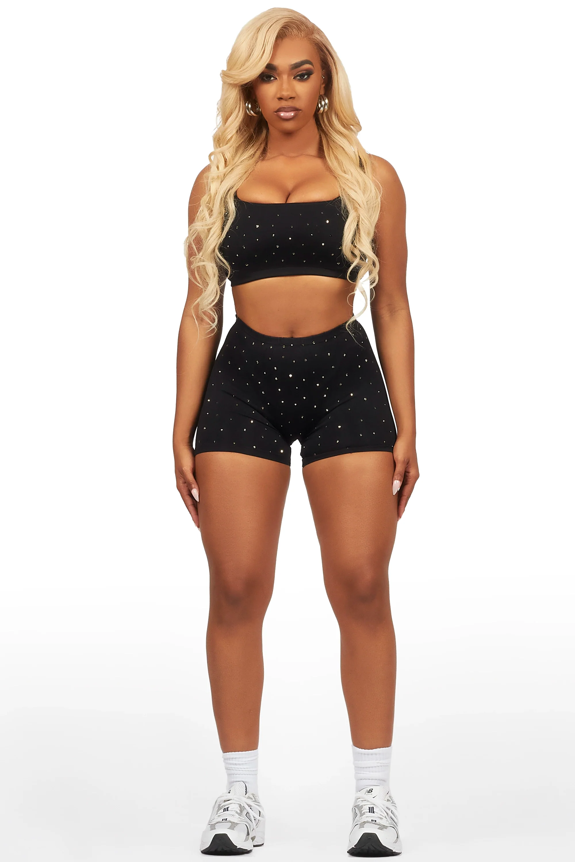Reanna Black Rhinestone Bike Short Set - Image 3