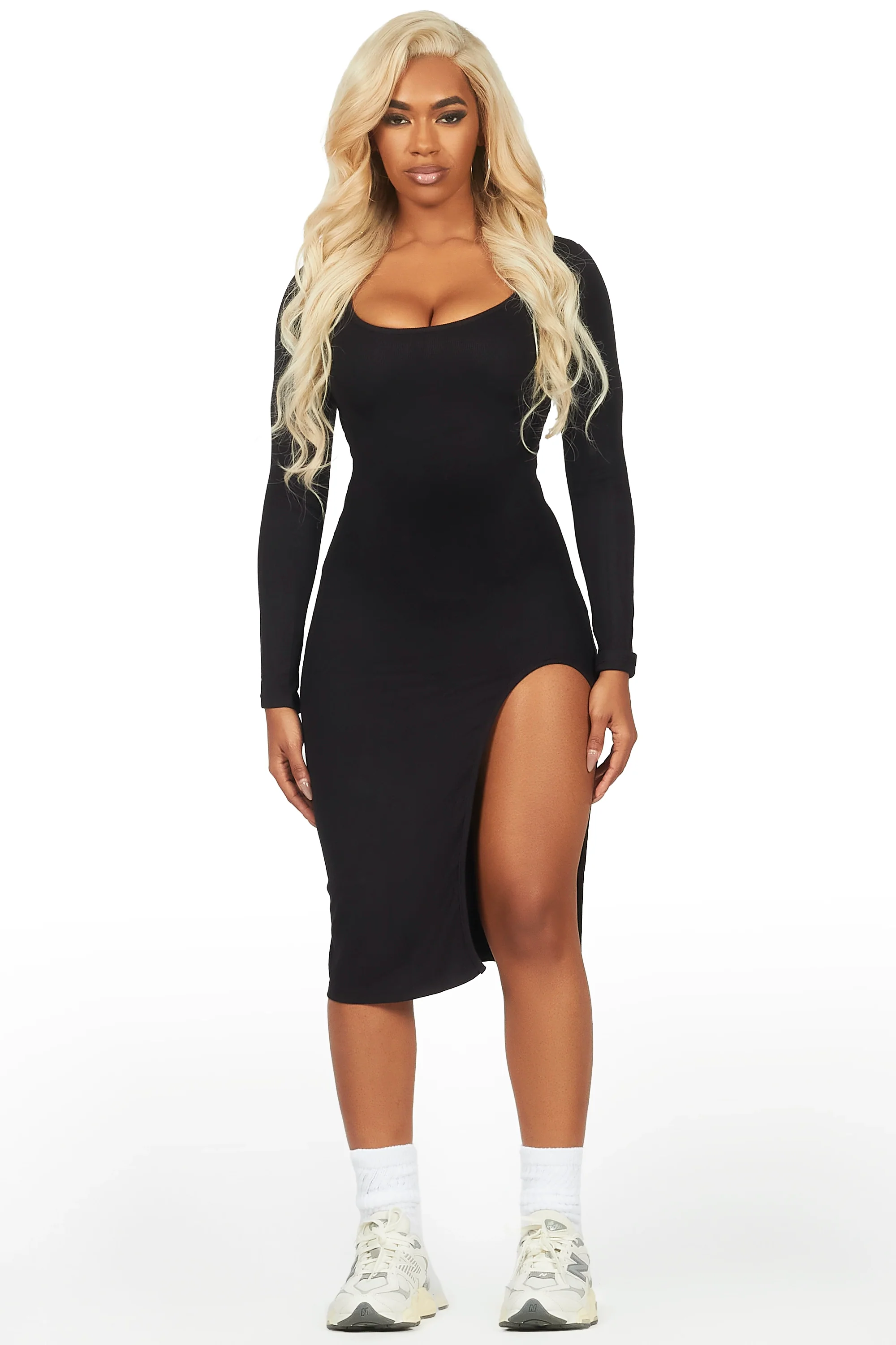 Dionna Black Basic Midi Dress - Image 2