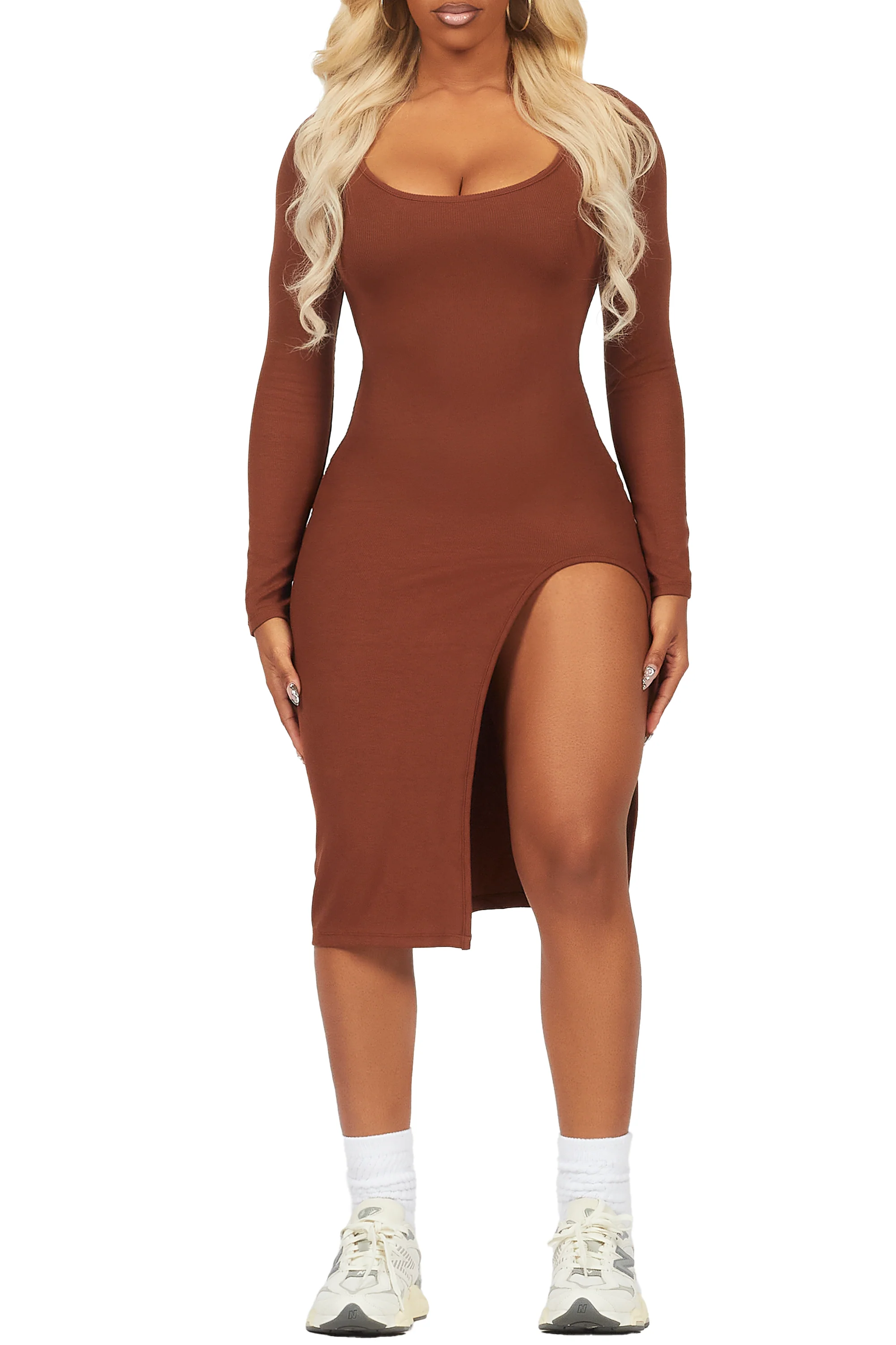 Dionna Brown Basic Midi Dress - Image 5