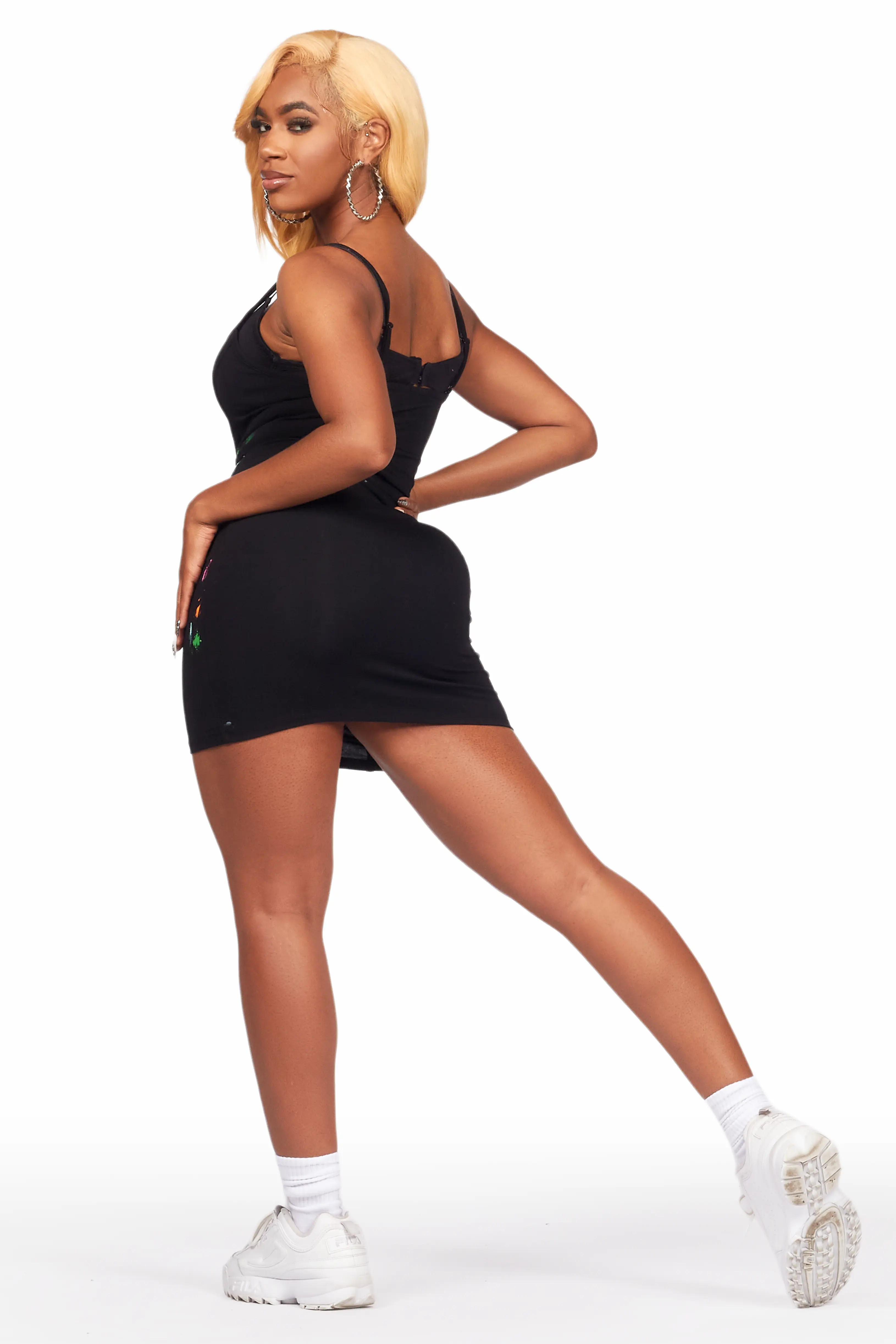 Sherena Black Painted Mini Dress - Image 4