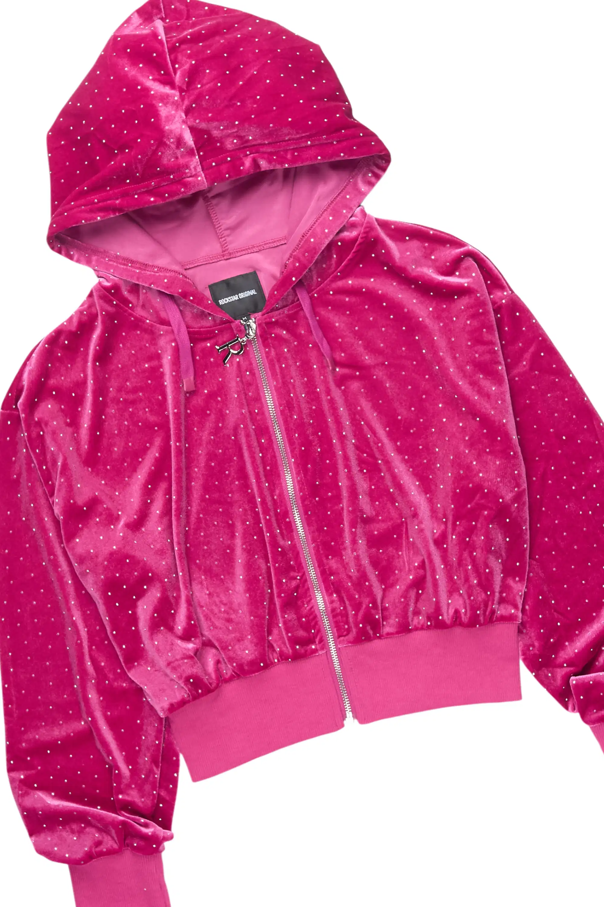 Naimah Pink Rhinestone Velour Skirt Set - Image 3