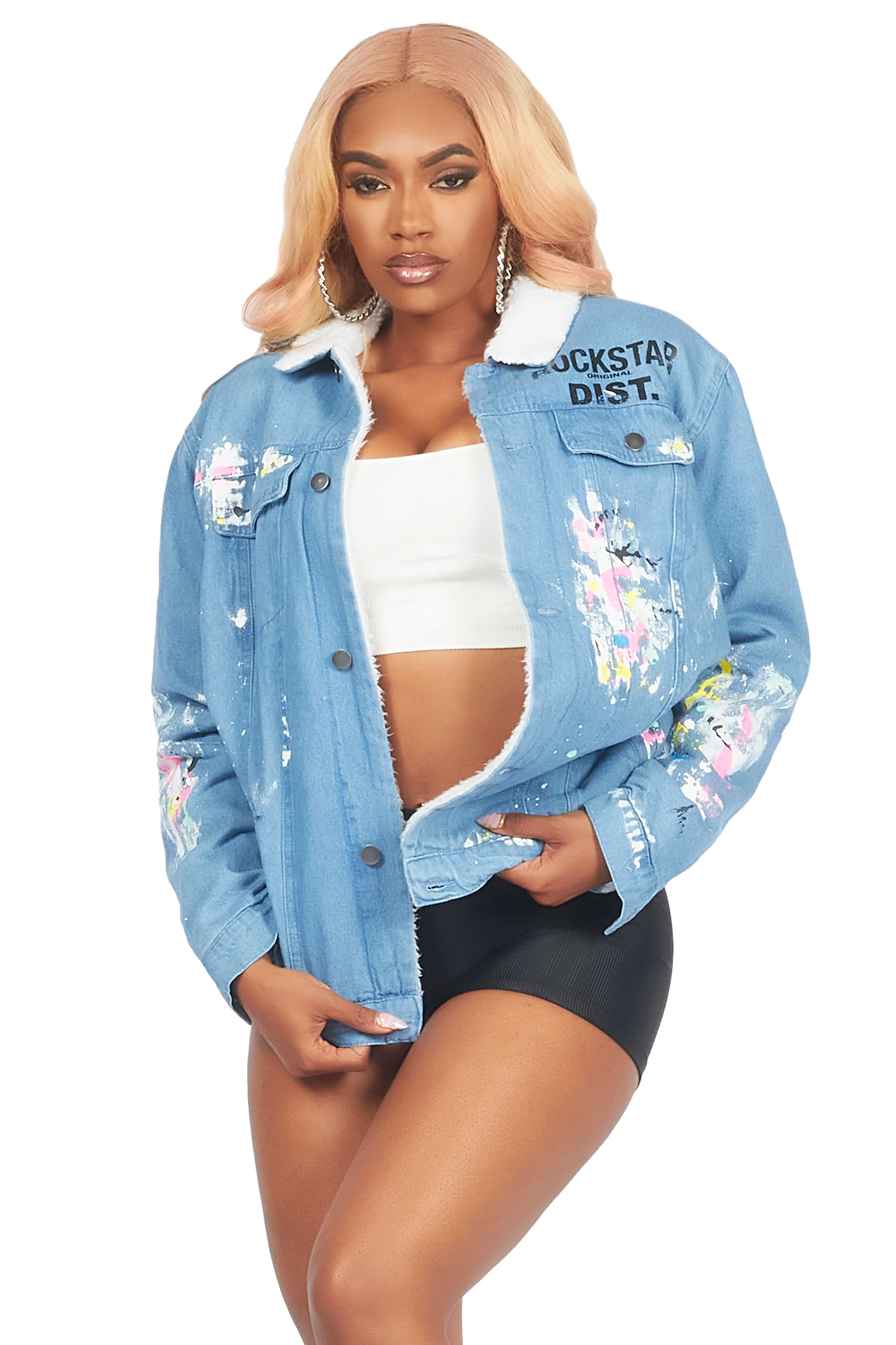 Cozmo Light Wash Painted Denim Jacket - Image 4