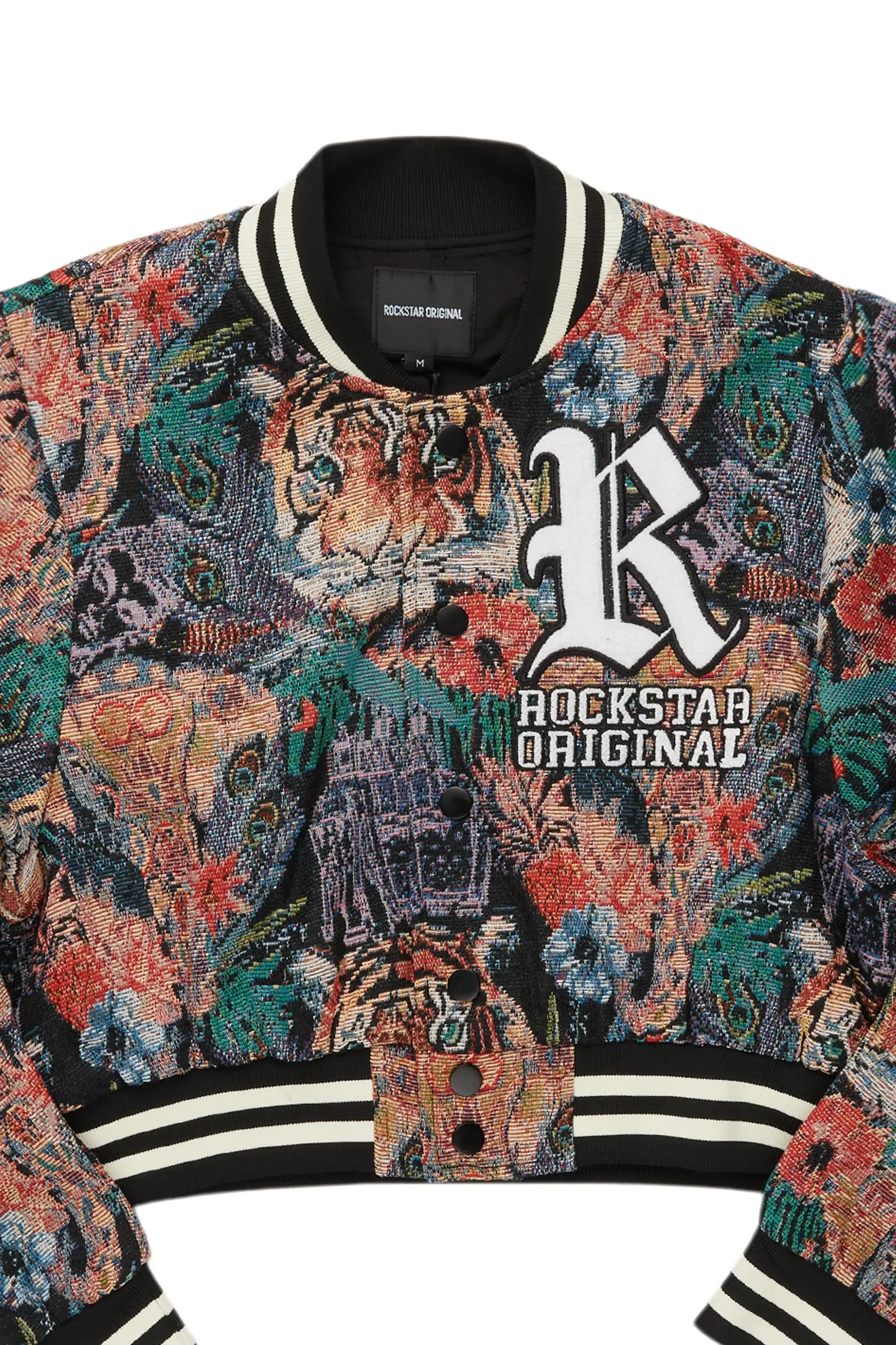 Rena Black Crop Tapestry Varsity Jacket - Image 5