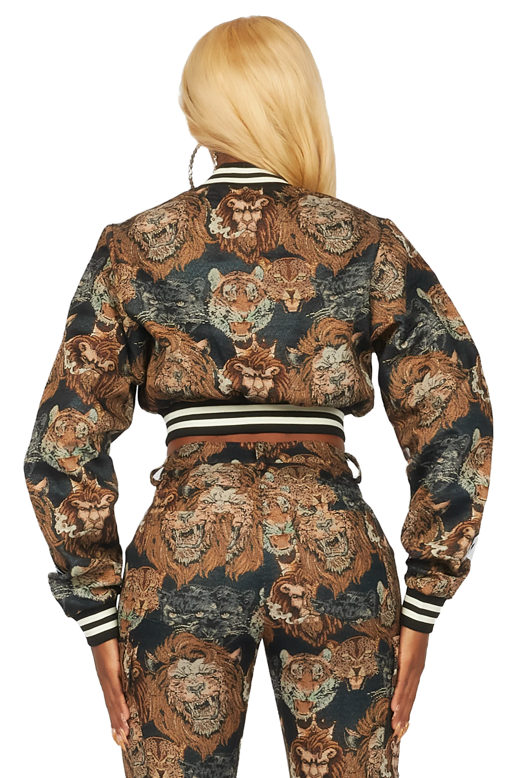 Khadiyah Black Crop Tapestry Varsity Jacket - Image 12