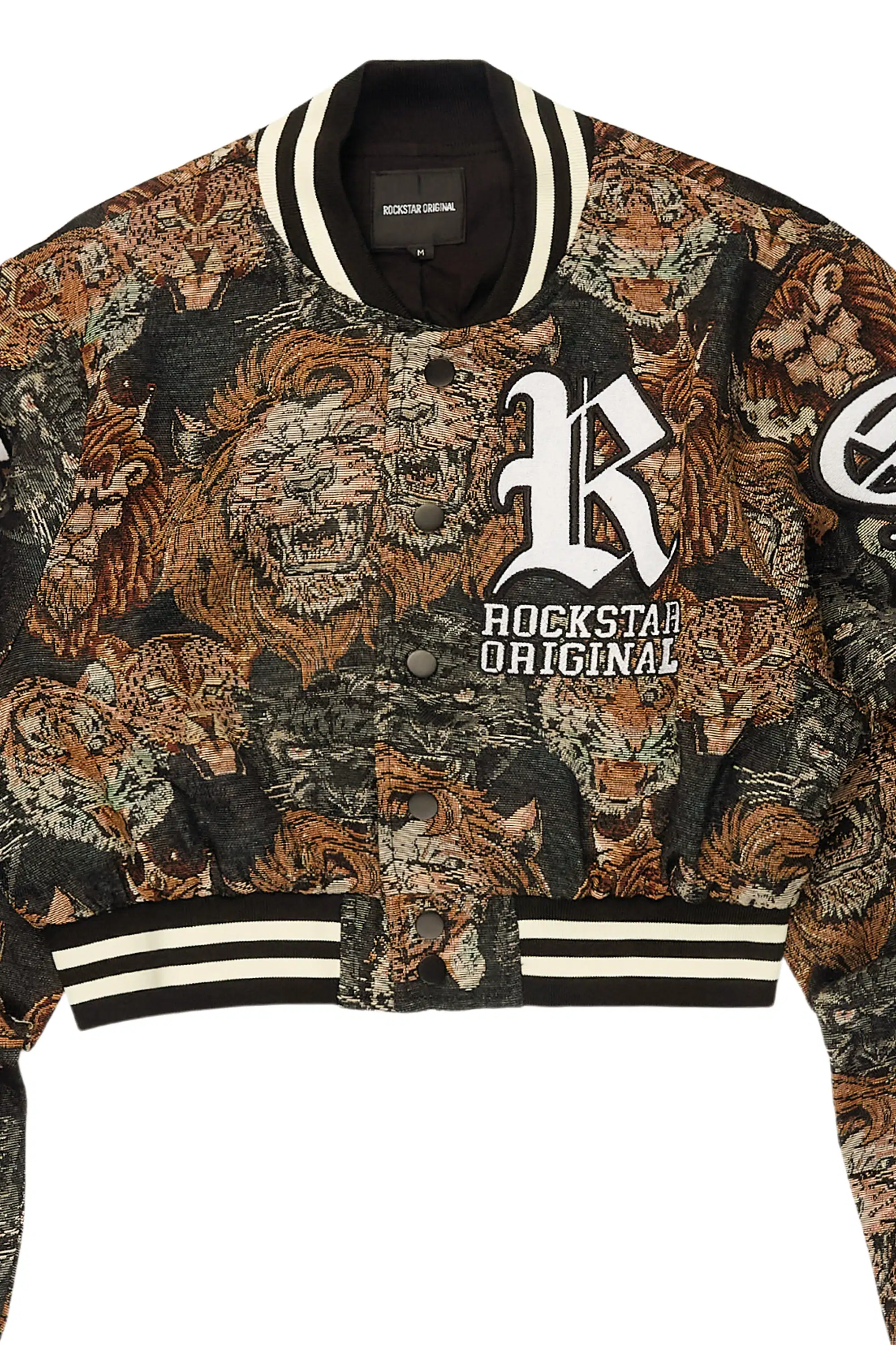Khadiyah Black Crop Tapestry Varsity Jacket - Image 18