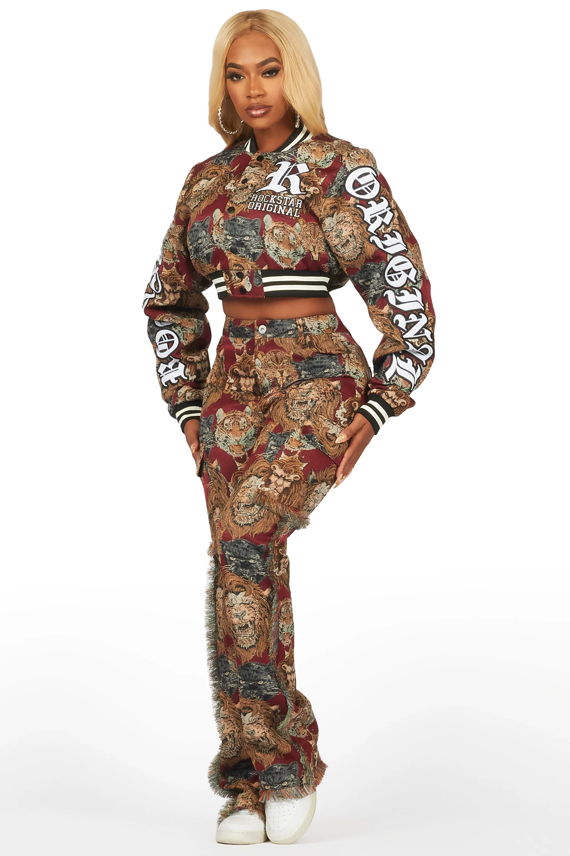 Khadiyah Red Animal Print Tapestry Stacked Pant - Image 6