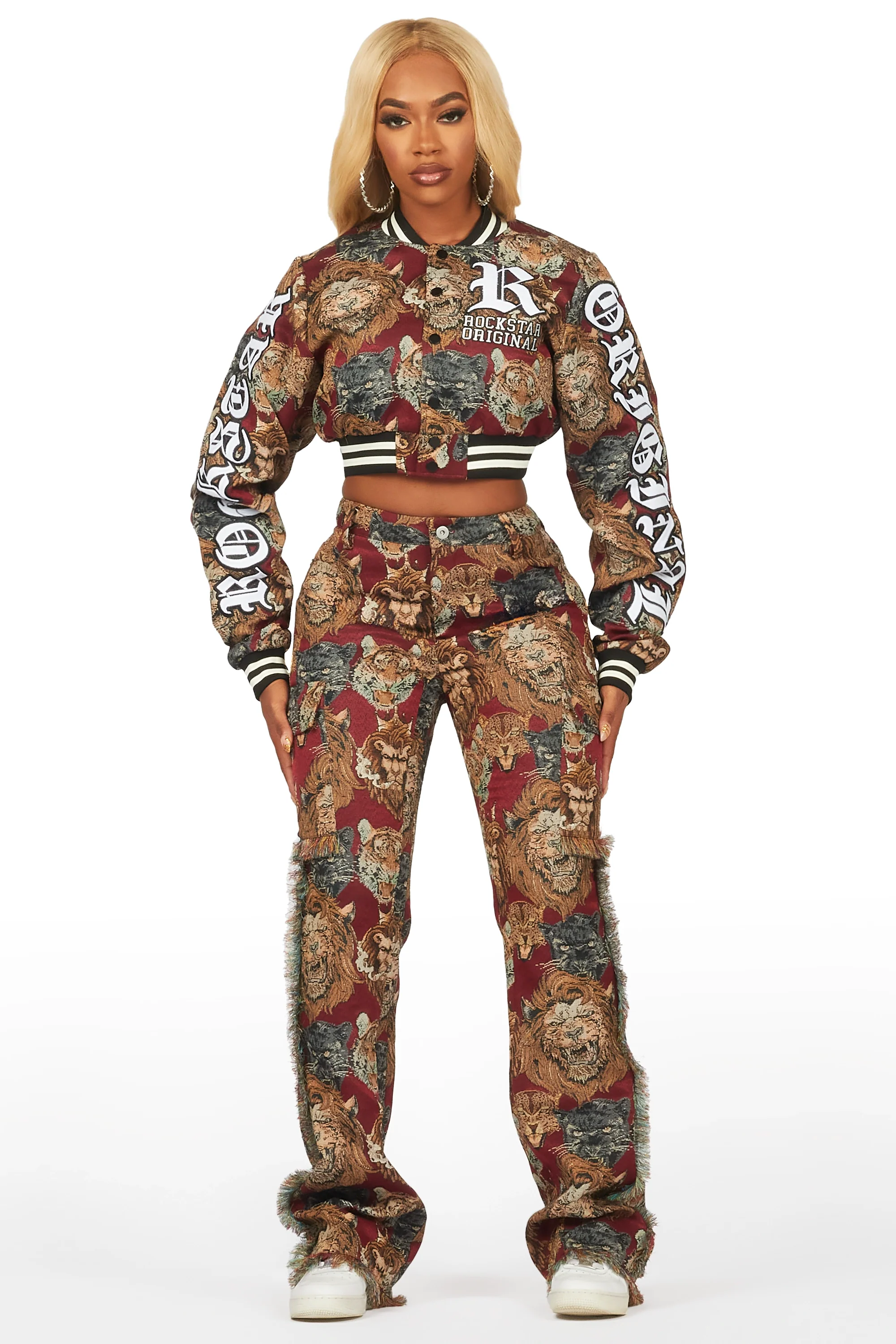 Khadiyah Red Animal Print Tapestry Stacked Pant - Image 2