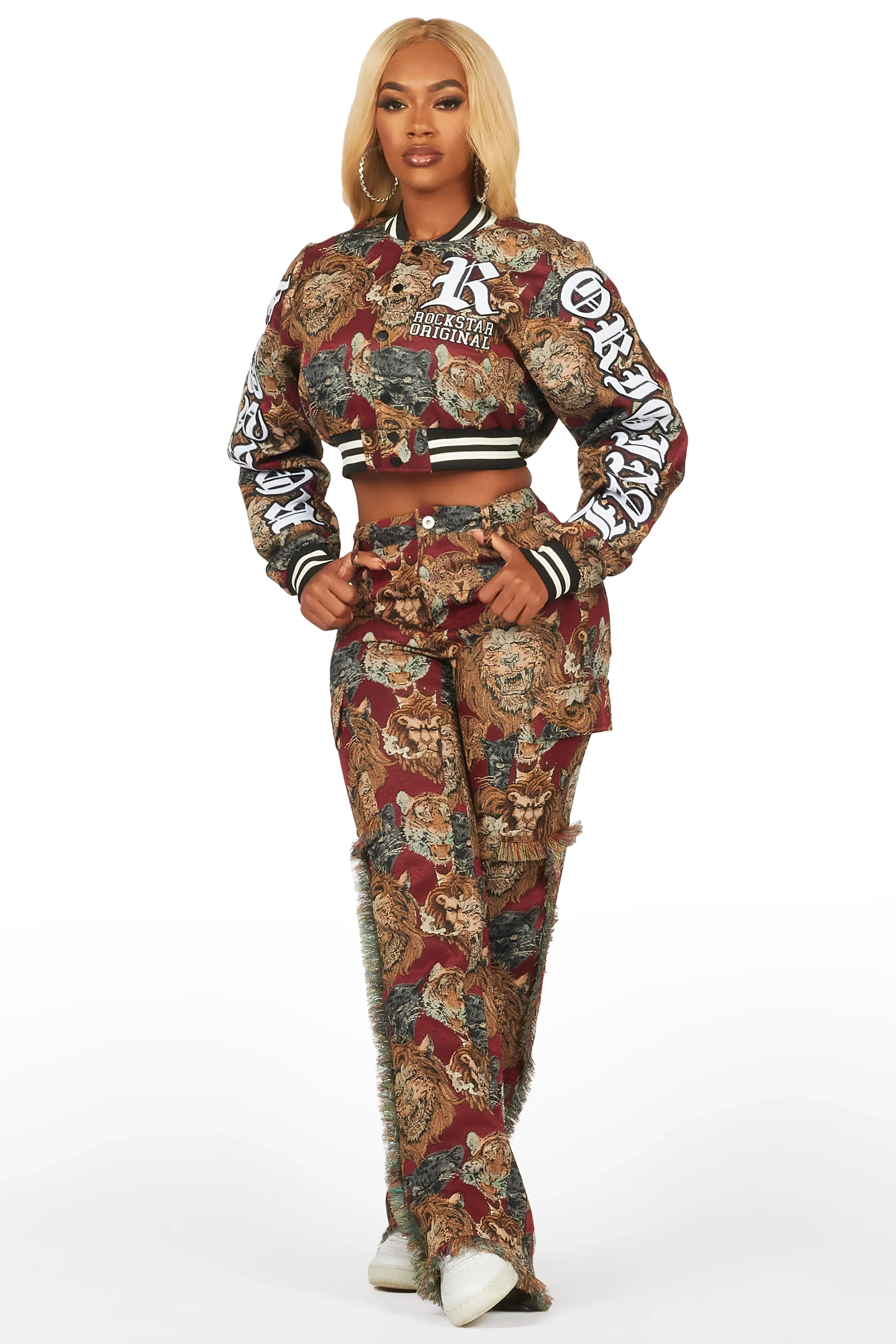 Khadiyah Red Animal Print Tapestry Stacked Pant - Image 14