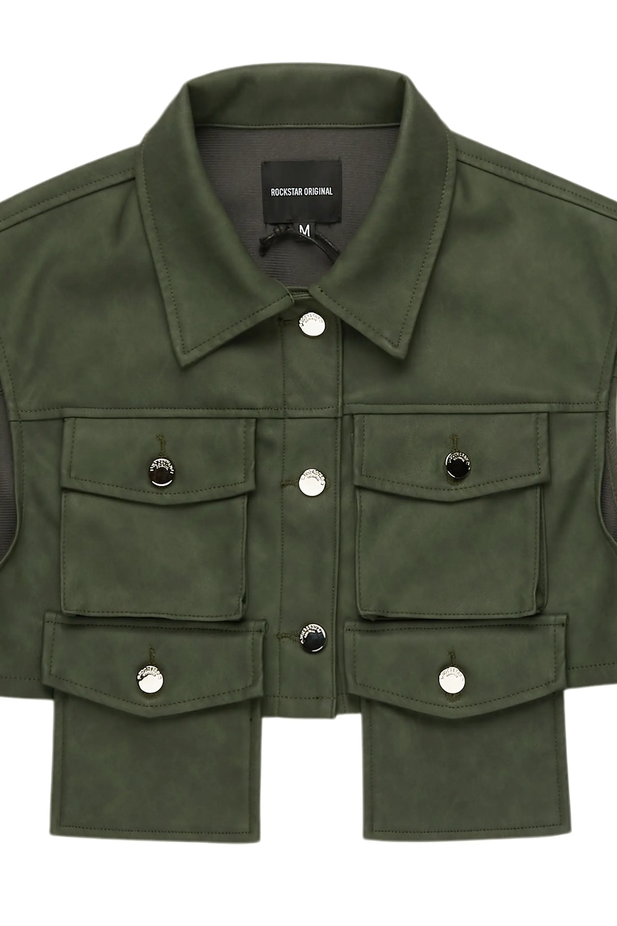 Kiedra Green Cargo Faux Leather Vest - Image 9