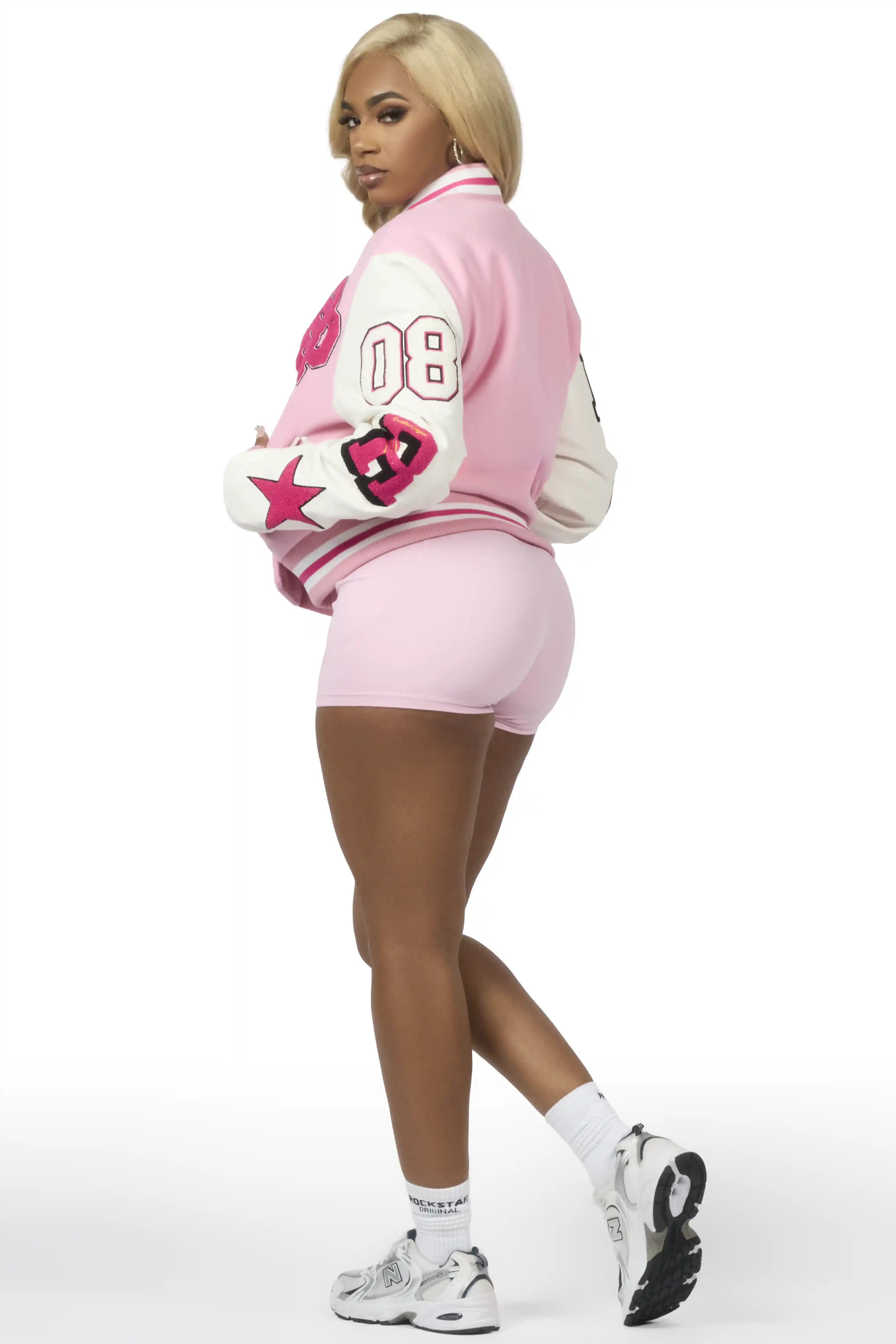 Adrienne Pink Oversized Varsity Jacket - Image 9
