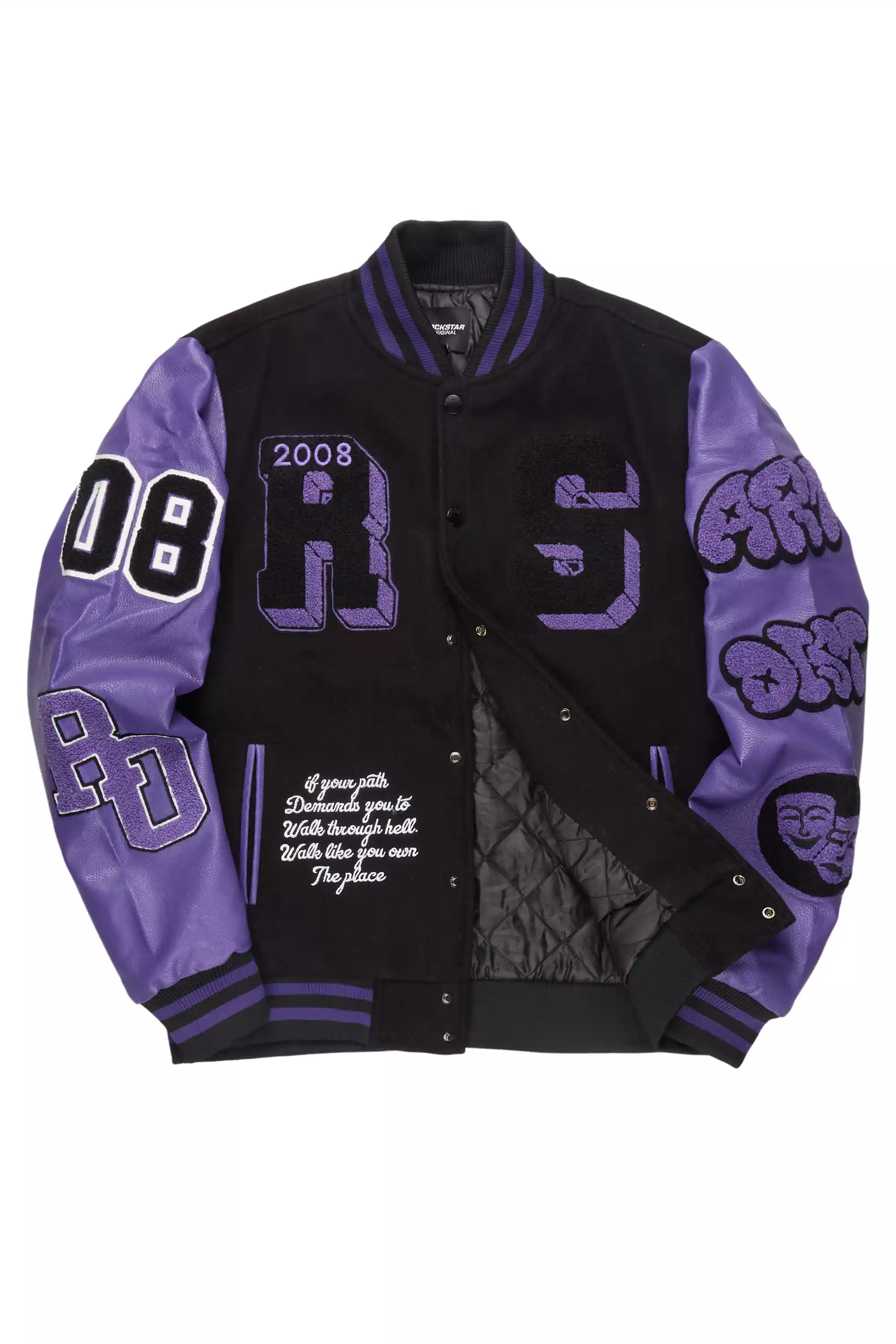 Leslee Black/Purple Oversized Varsity Jacket - Image 4