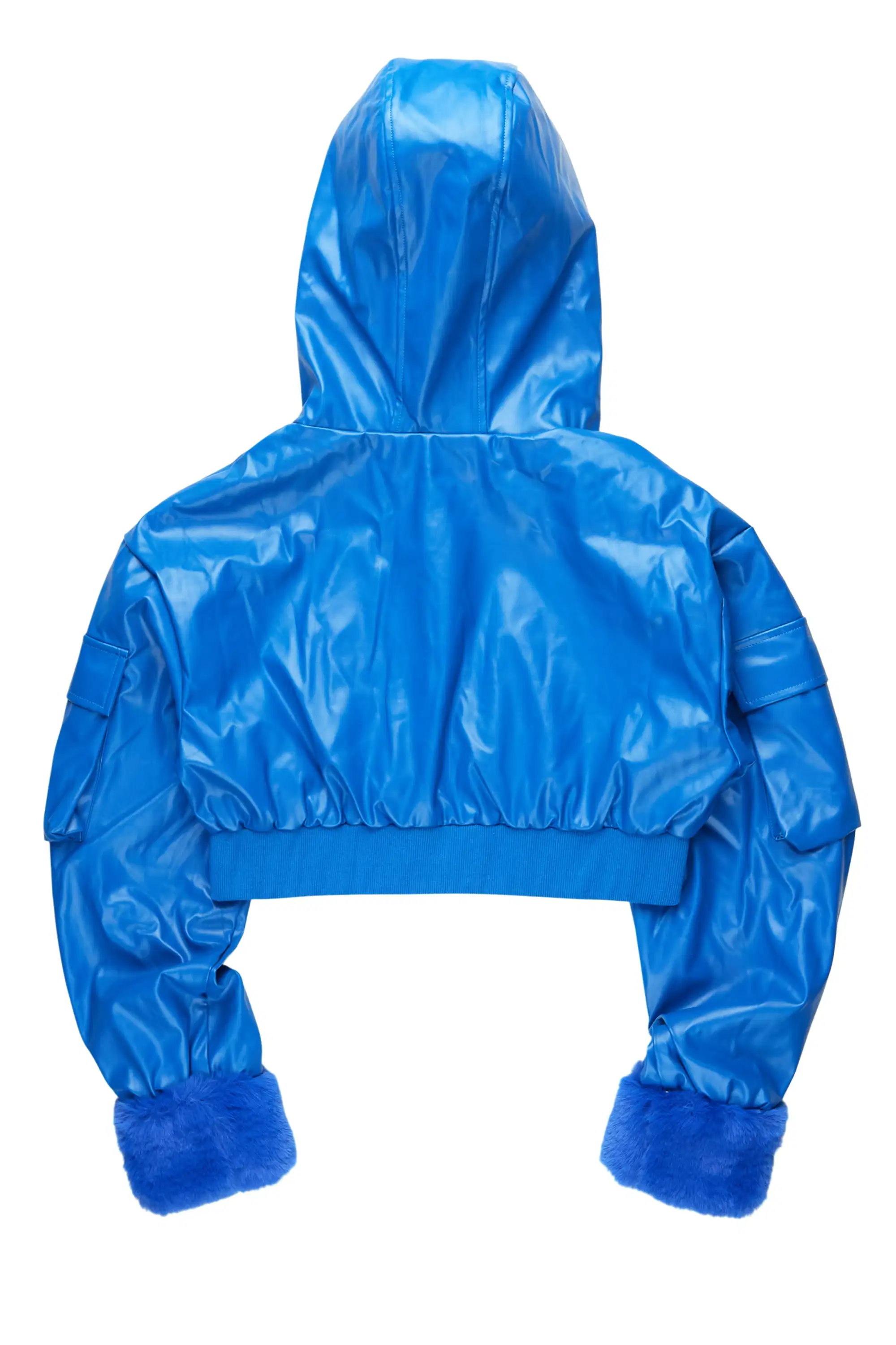 Amyia Royal Blue PU Jacket With Fur Hood - Image 11