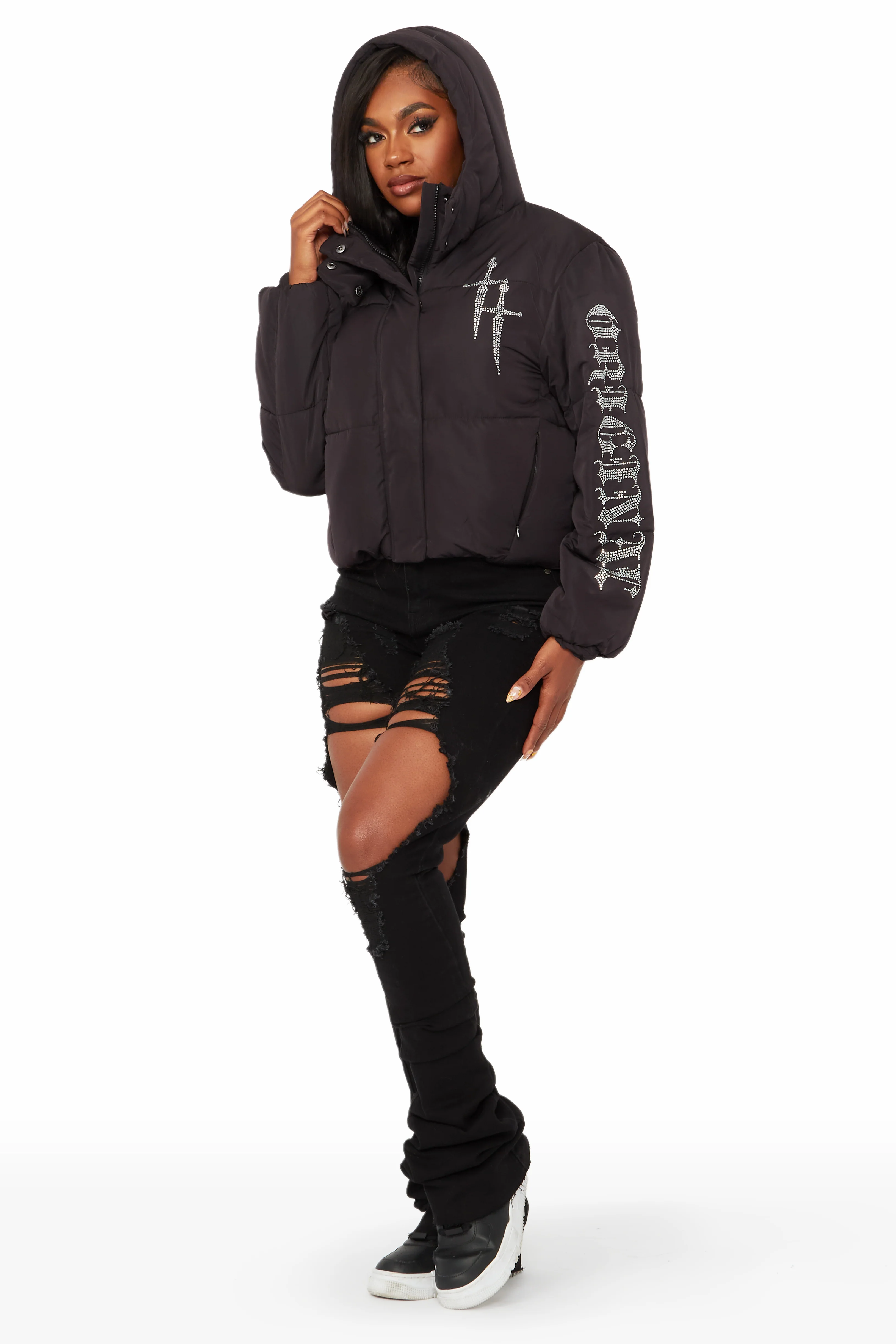 Kalisha Black Rhinestone Puffer Jacket - Image 9