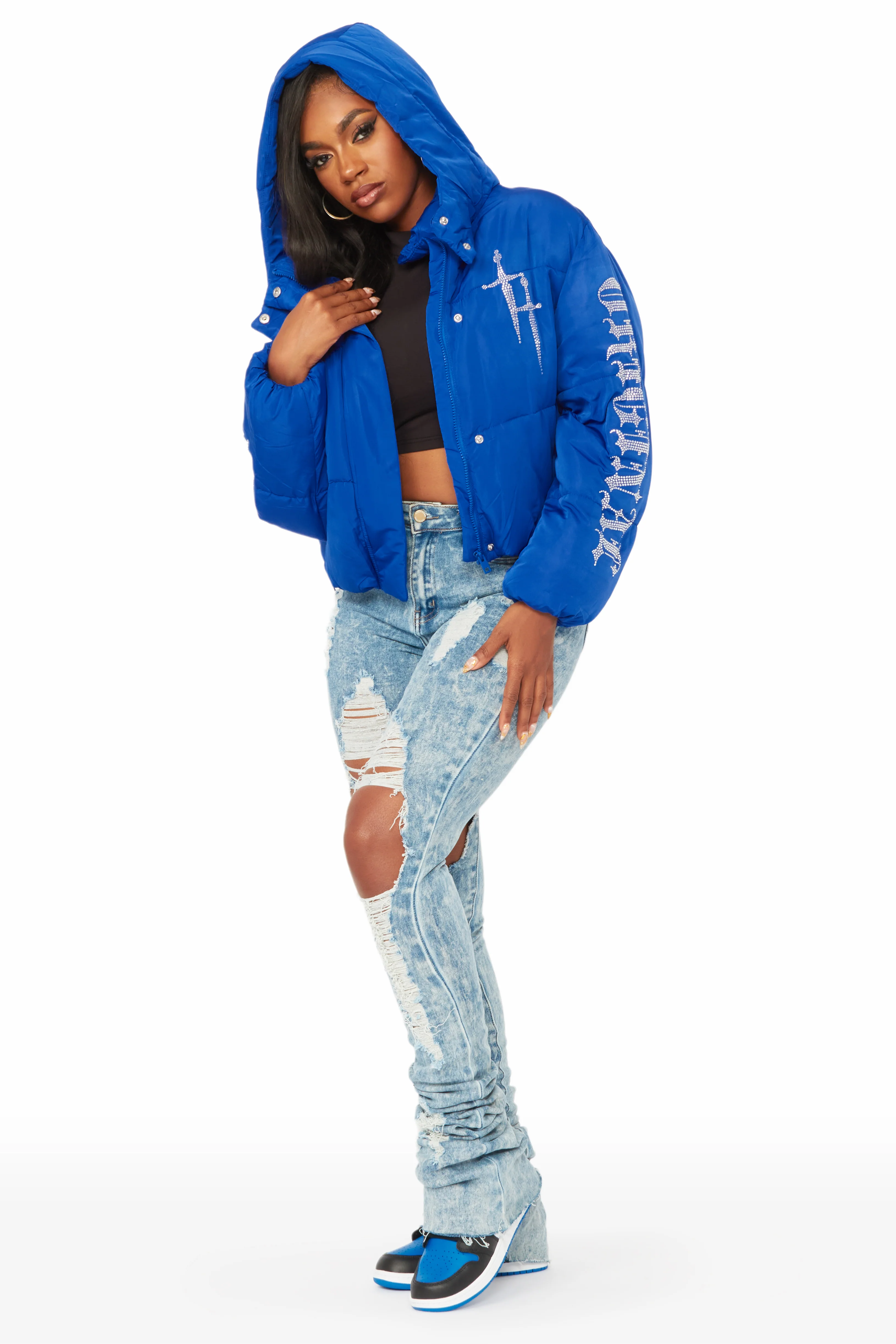 Kalisha Royal Blue Rhinestone Puffer Jacket - Image 13