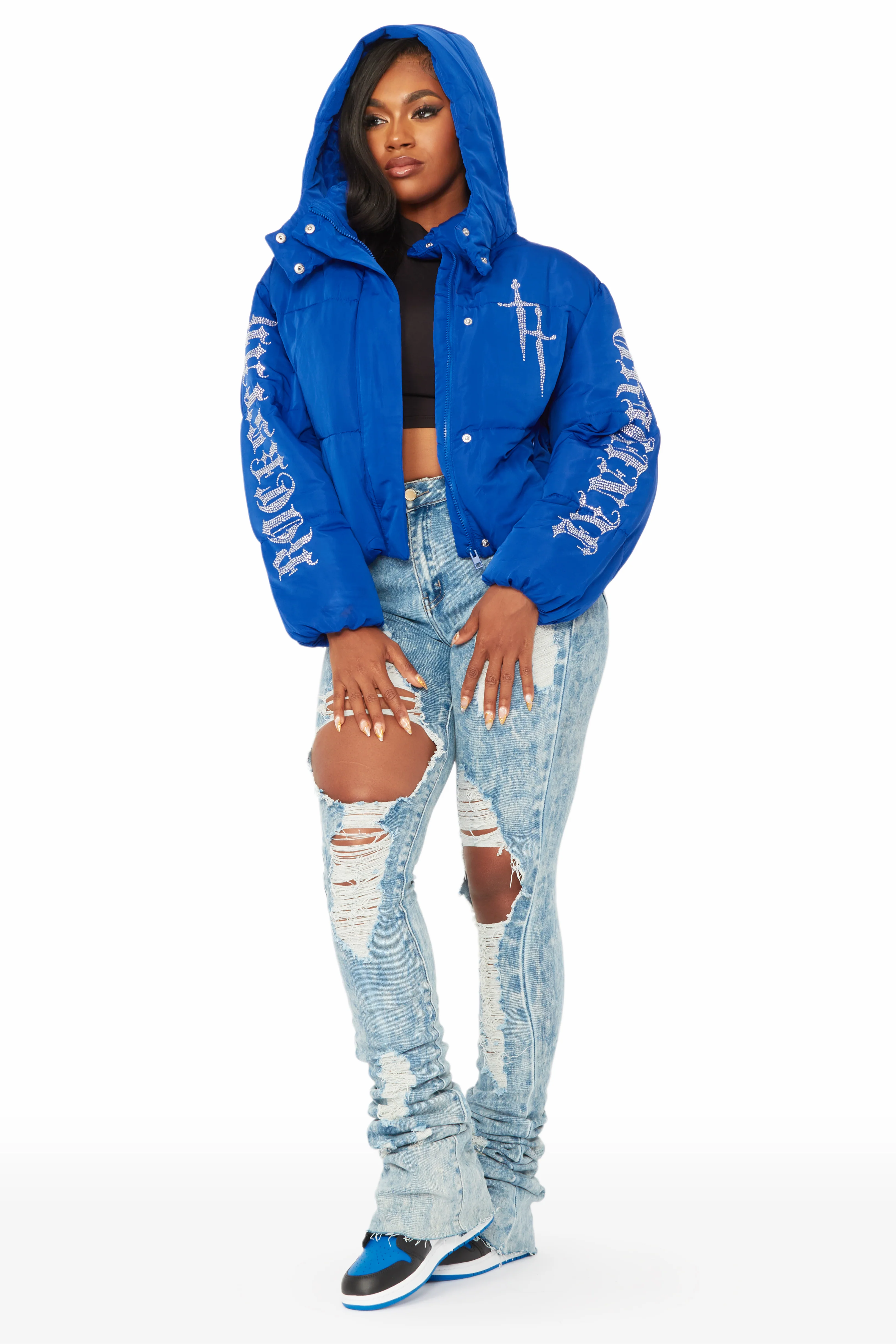 Kalisha Royal Blue Rhinestone Puffer Jacket - Image 6