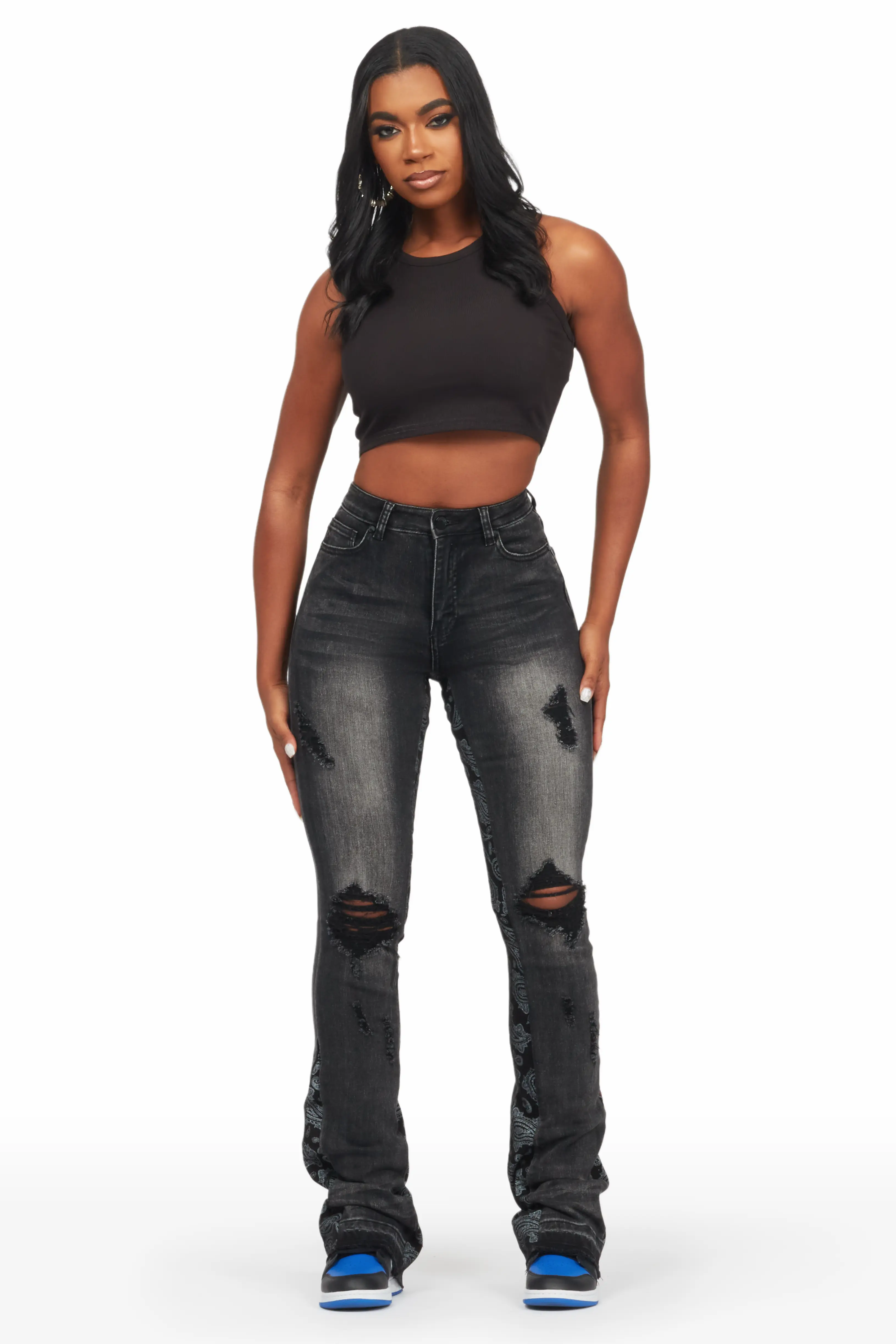 Khaleesy Black Stacked Flare Jean - Image 3