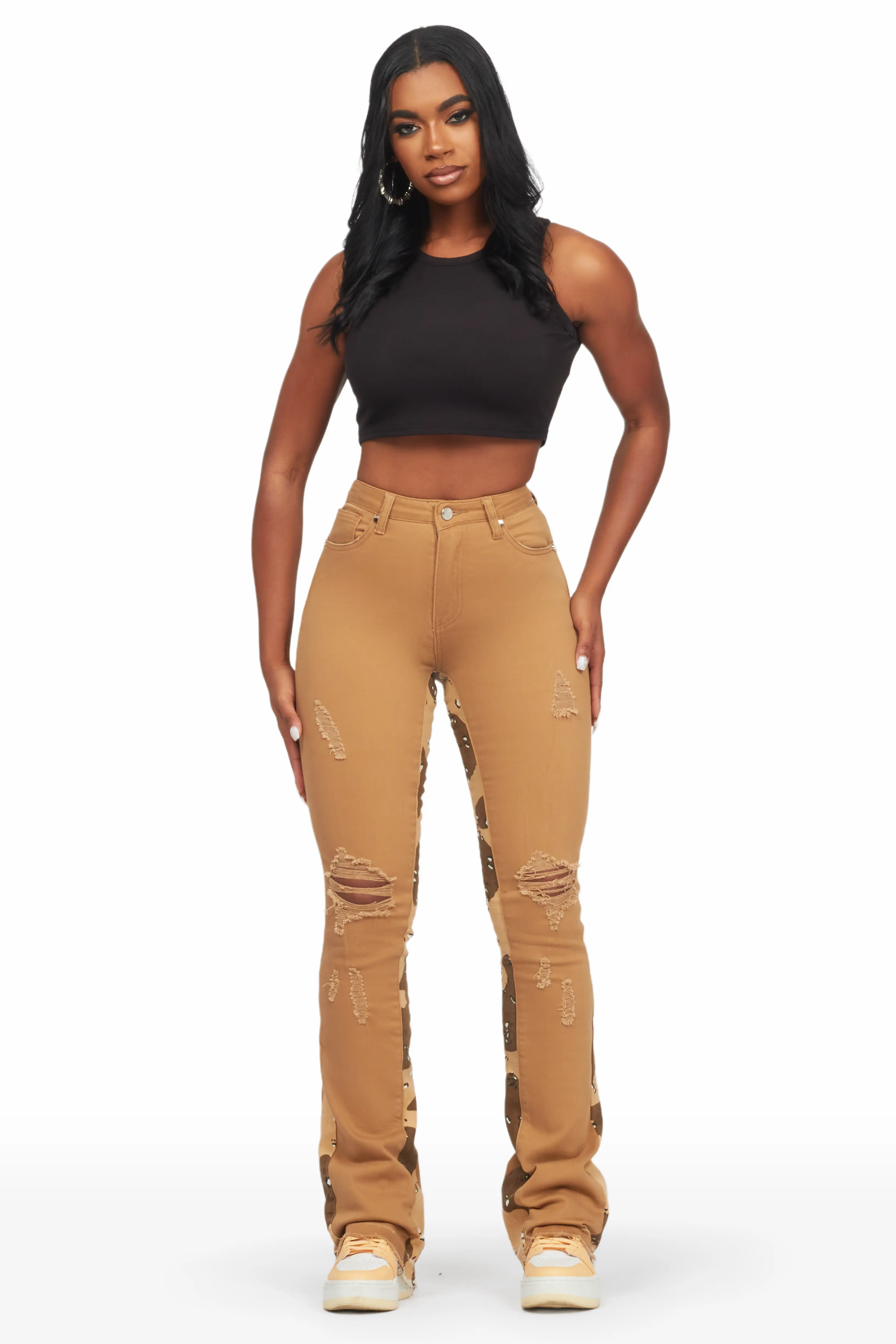 Khaleesy Tan/Camo Stacked Flare Jean - Image 3