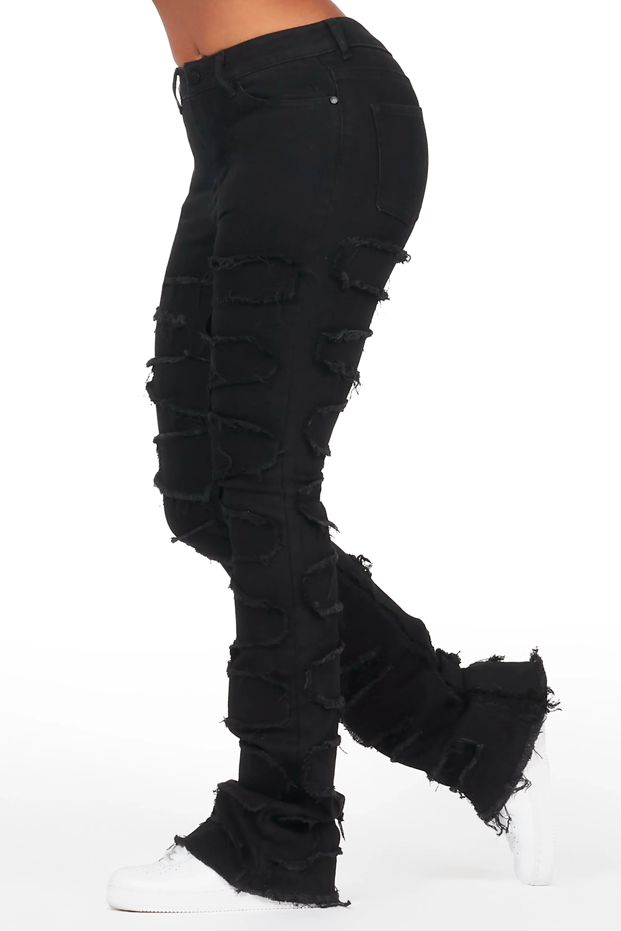 Zariyah Black Stacked Flare Jean - Image 5