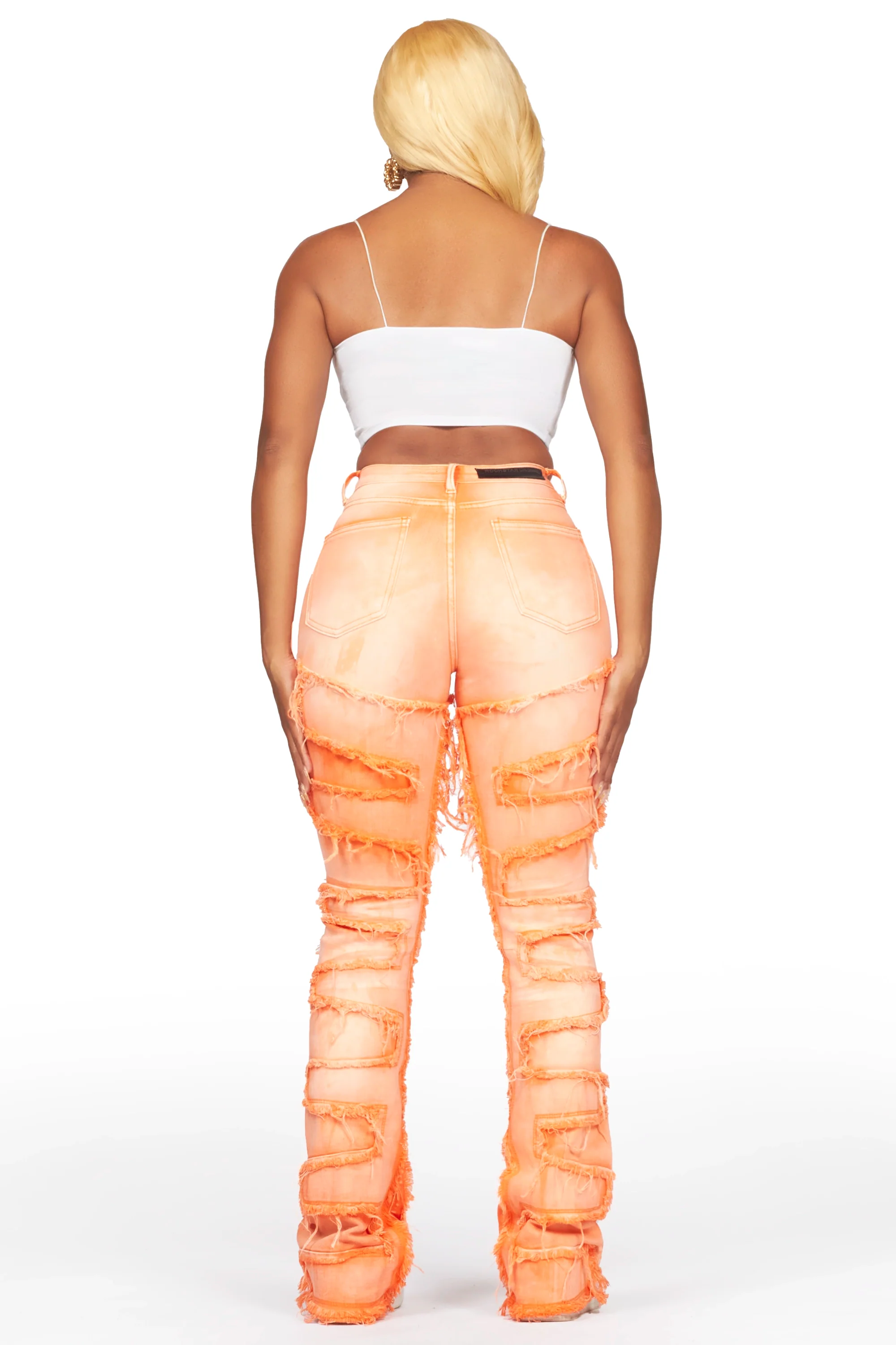 Zariyah Orange Stacked Flare Jean - Image 5