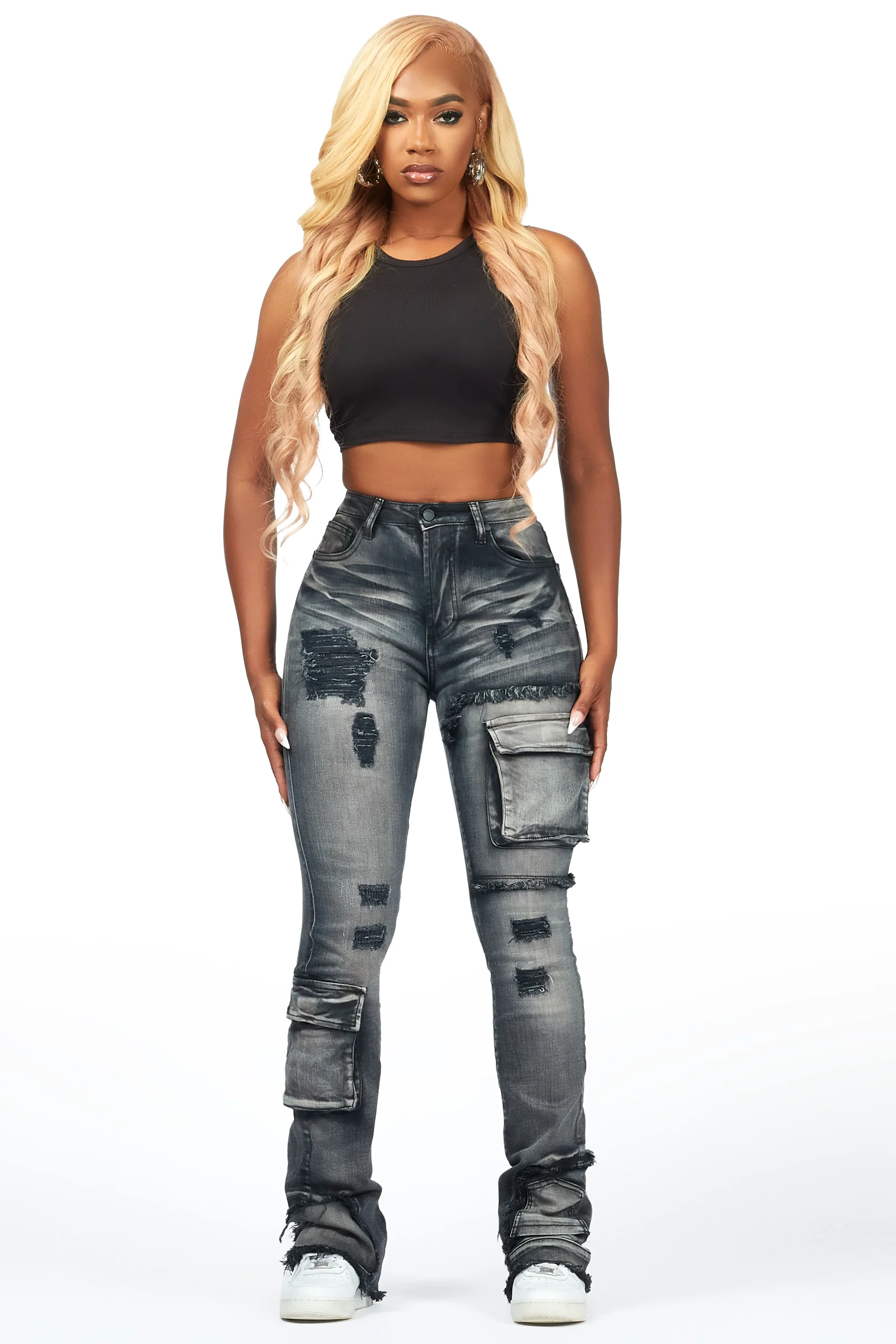 Kambry Black Stacked Flare Jean - Image 2